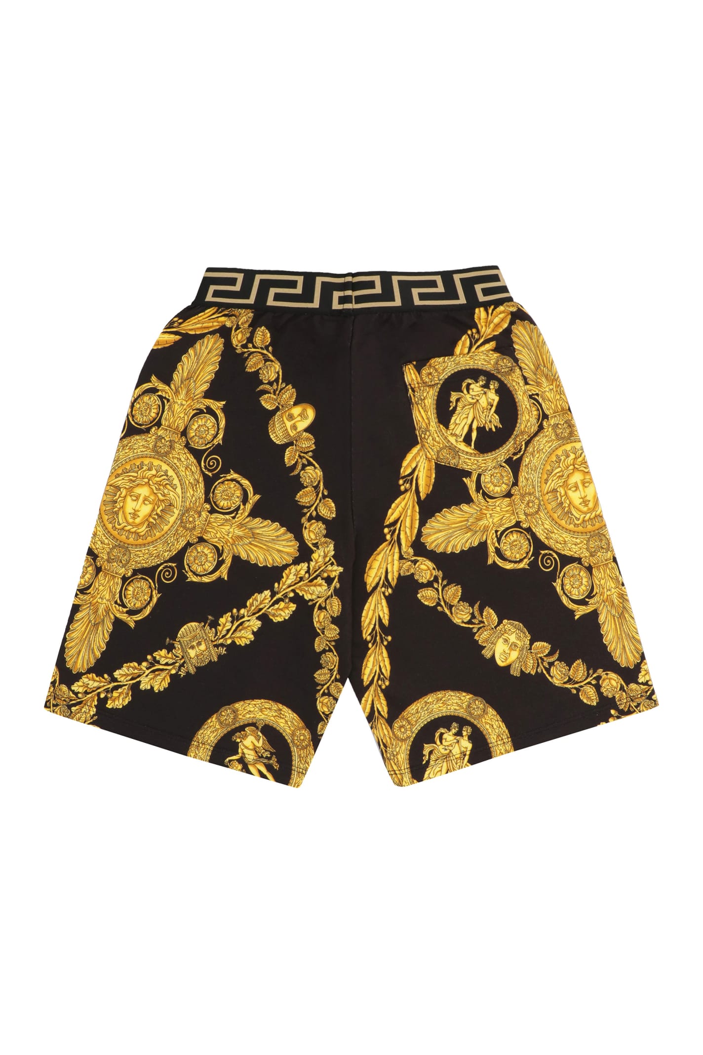 Shop Young Versace Printed Cotton Shorts In Black