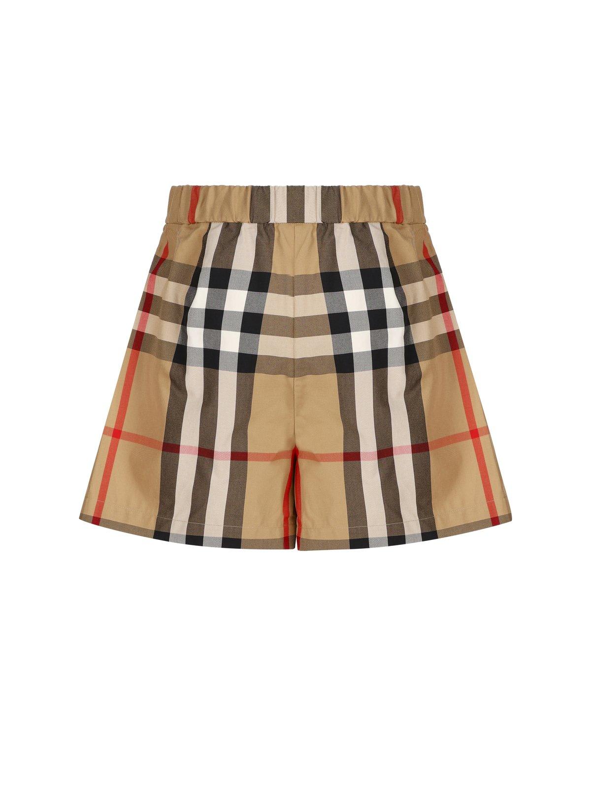 Shop Burberry Vintage Checked Elasticated Waistband Shorts In Beige