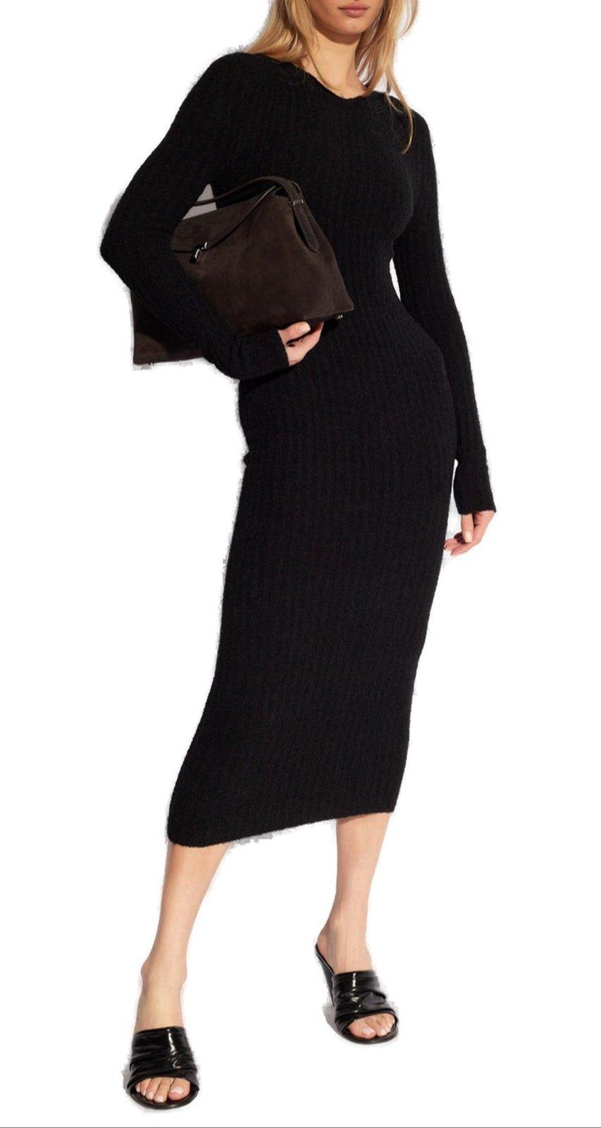 Shop Totême V-neck Ribbed-knit Maxi Dress In Black