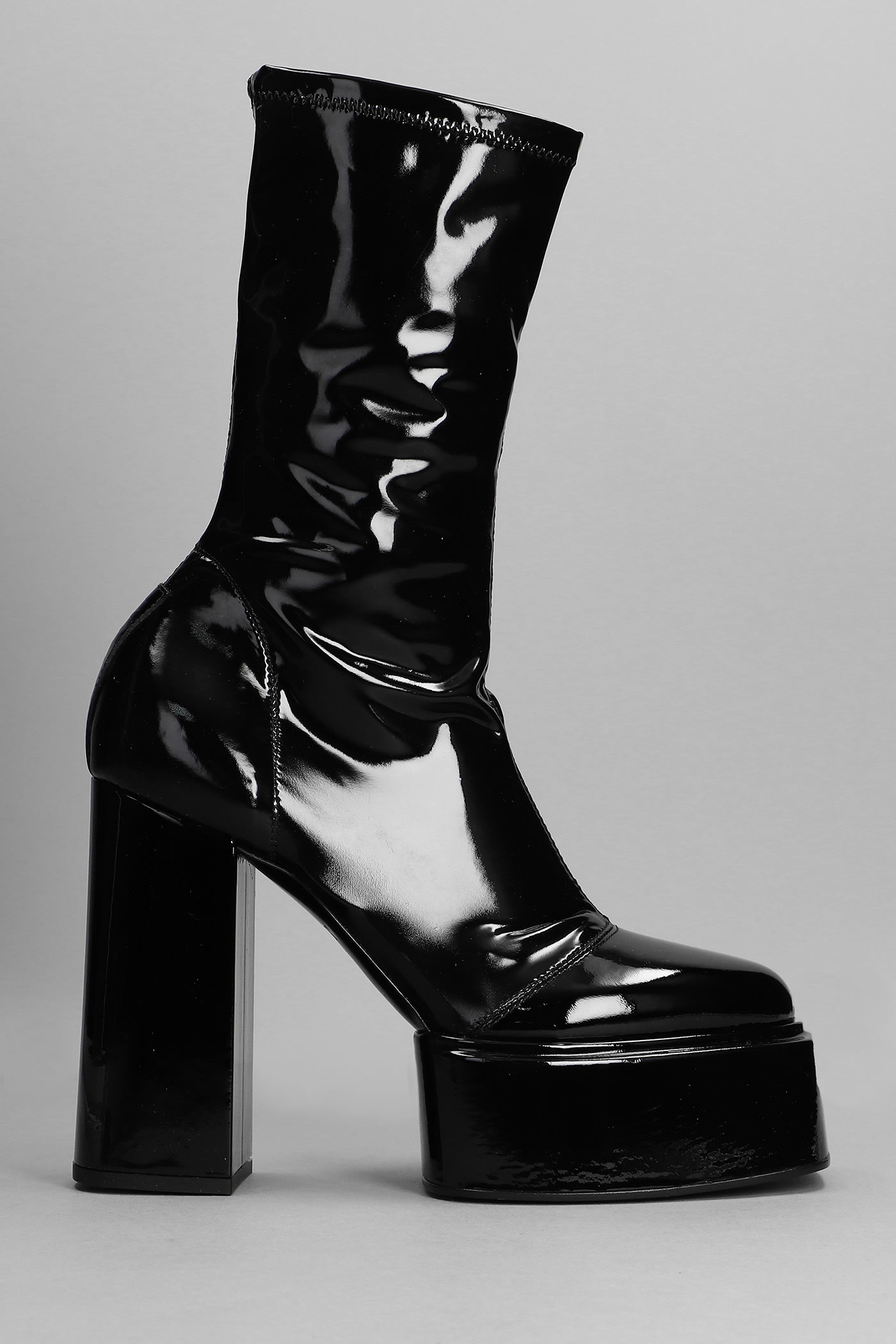 3JUIN Victoria High Heels Ankle Boots In Black Patent Leather