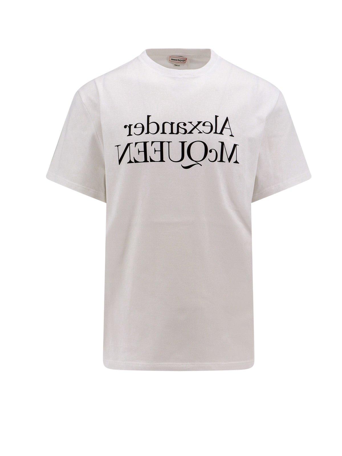 Shop Alexander Mcqueen Logo Printed Crewneck T-shirt In Bianco E Nero