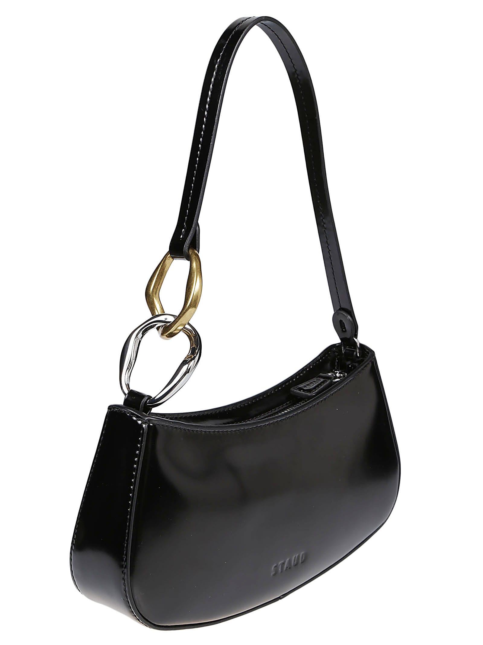 Staud Ollie Polished Leather Top Handle Bag In Black