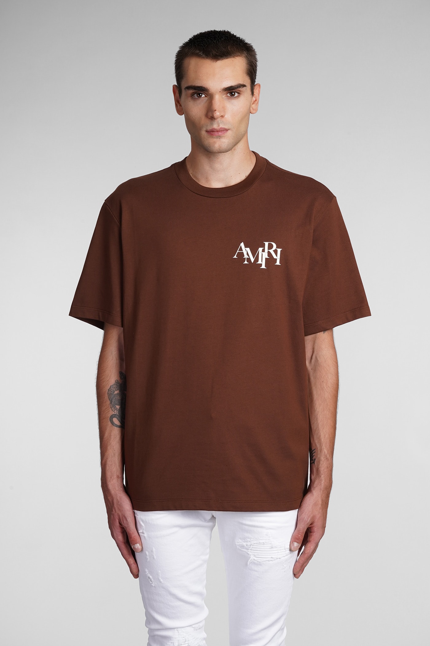 Shop Amiri T-shirt In Brown Cotton