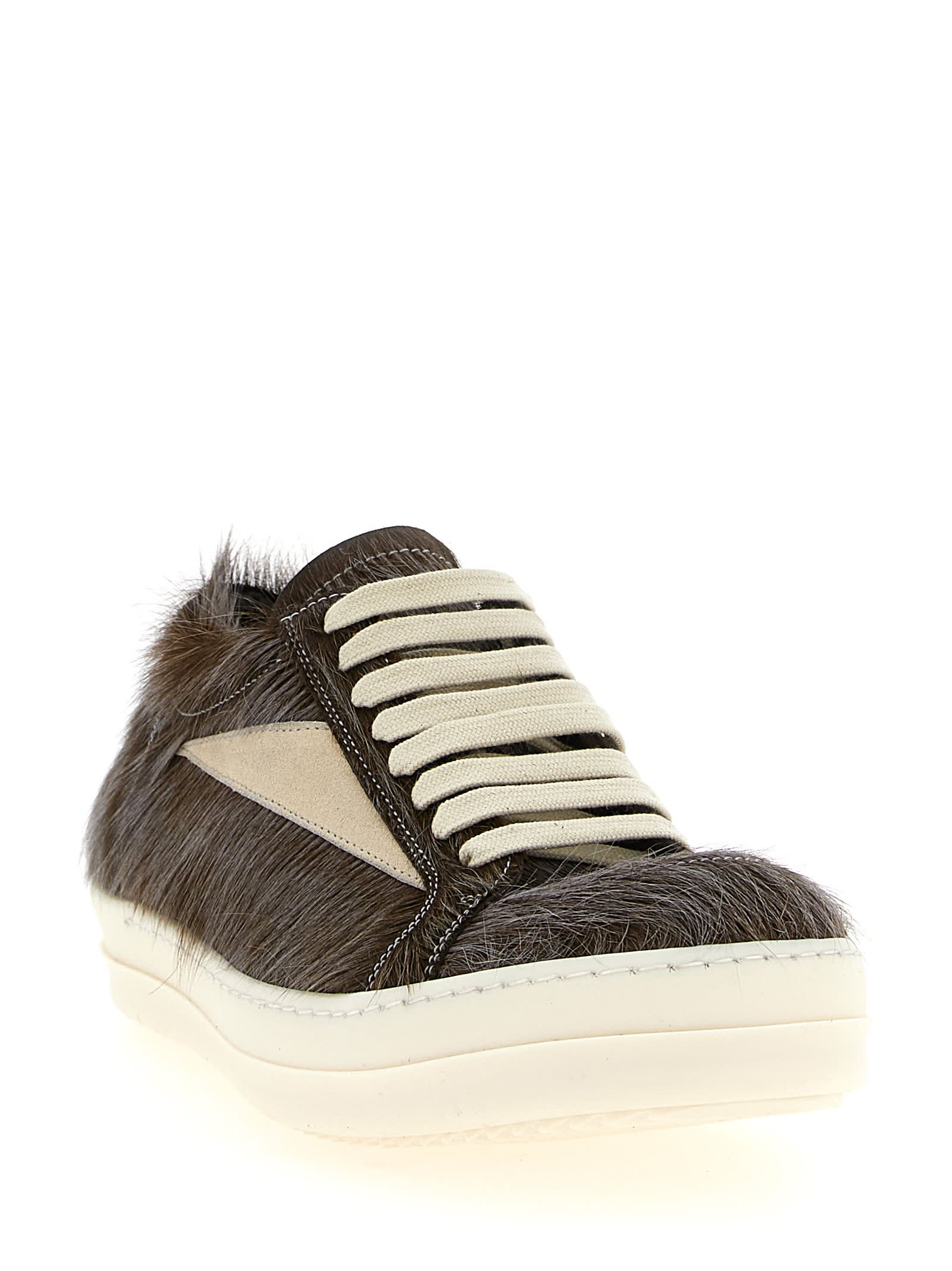 Rick Owens Pony Hair Vintage Low-top Sneakers In Brown
