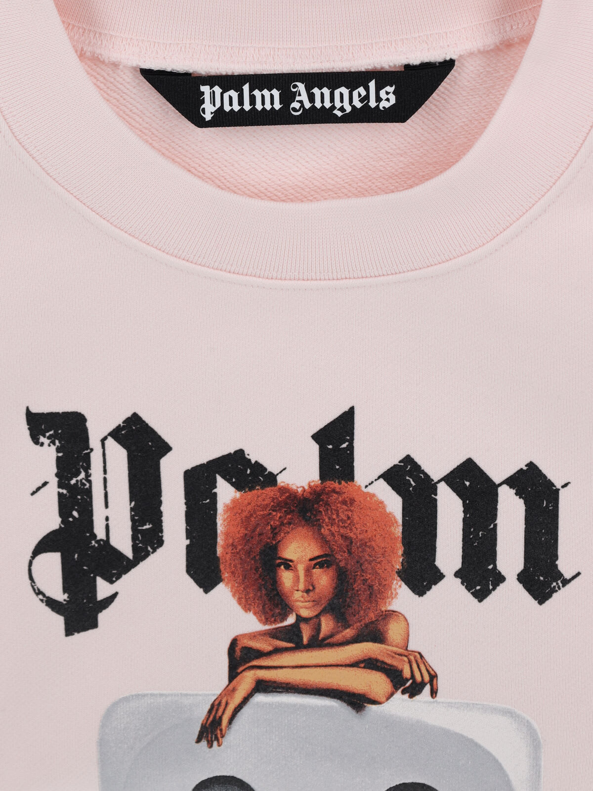 Palm Angels Crew Neck Graphic Print Sweater In Pink