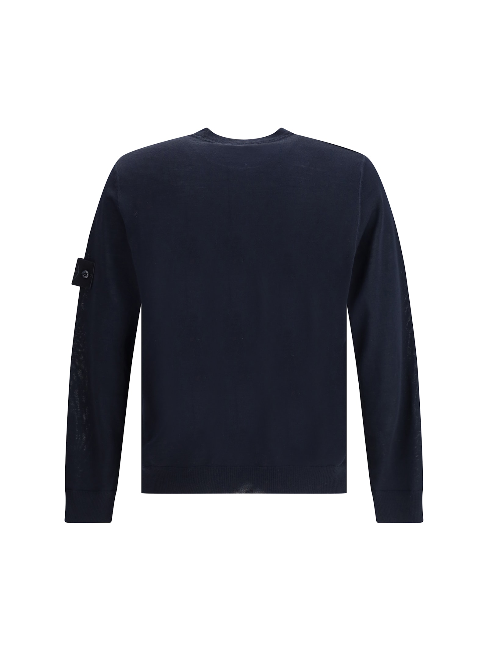 Stone Island Fine-knit Wool Crew-neck Sweater With Side Logo Badge In Blue