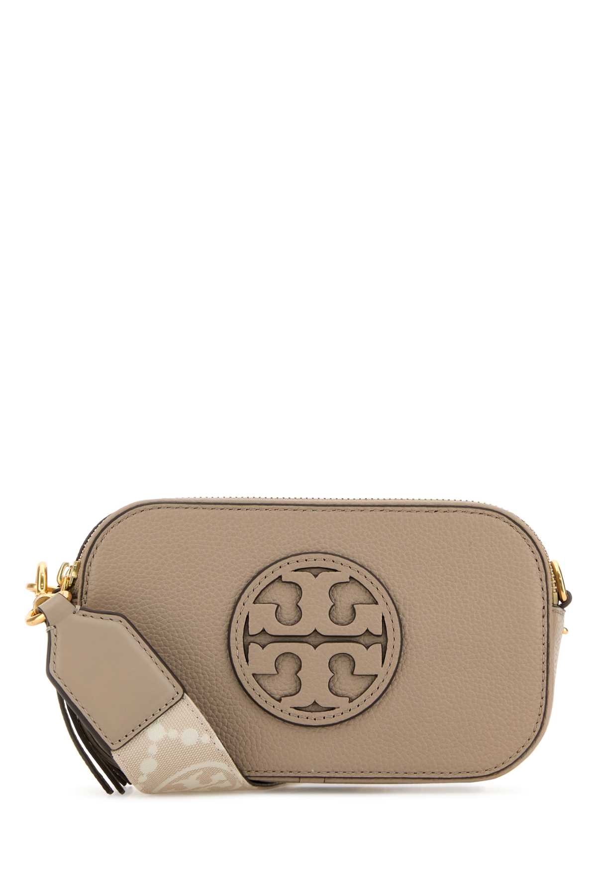 Shop Tory Burch Cappuccino Leather Mini Miller Crossbody Bag In Freshclay