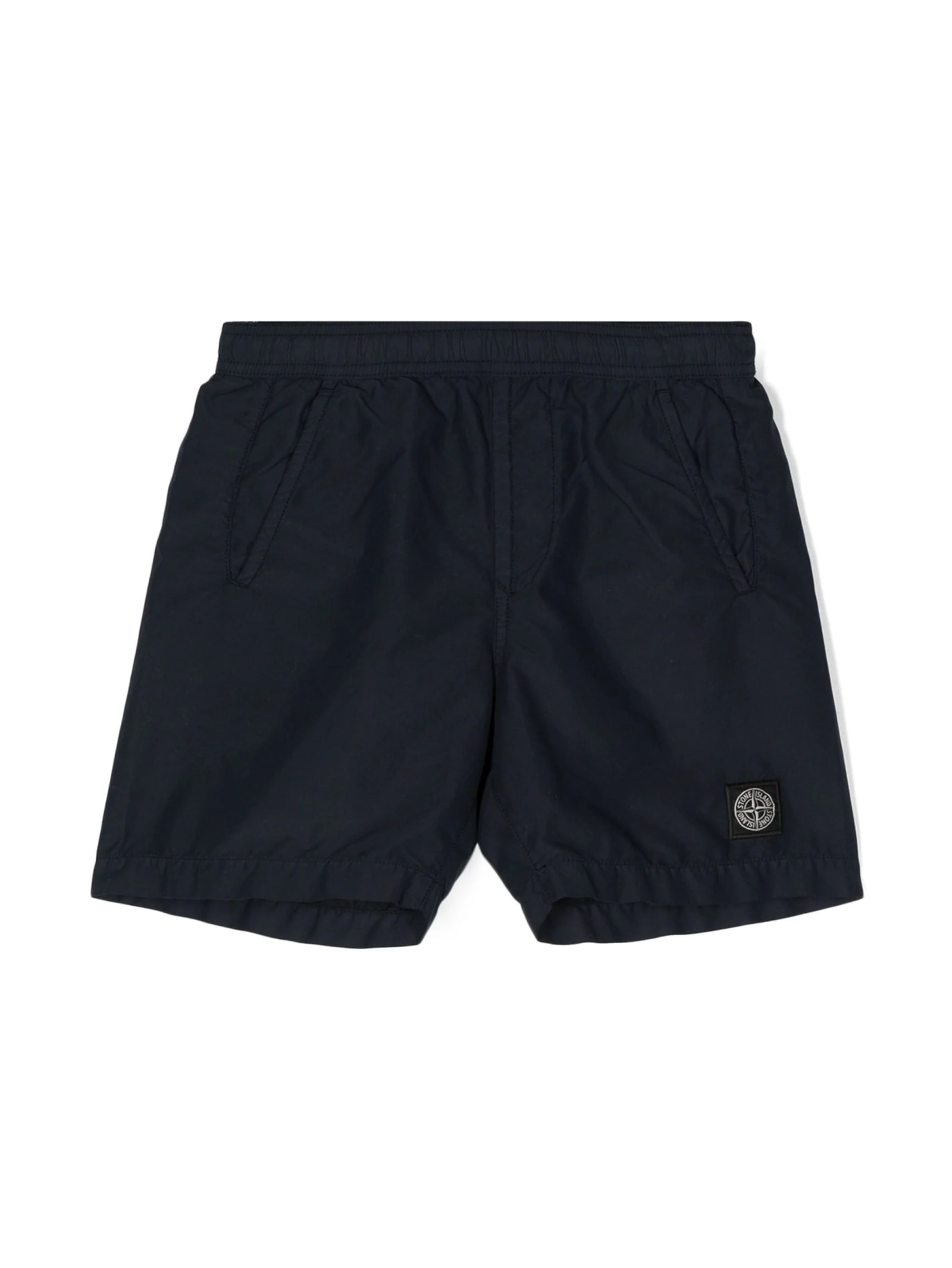 Shop Stone Island Junior Navy Blue Swim Shorts With Logo Patch
