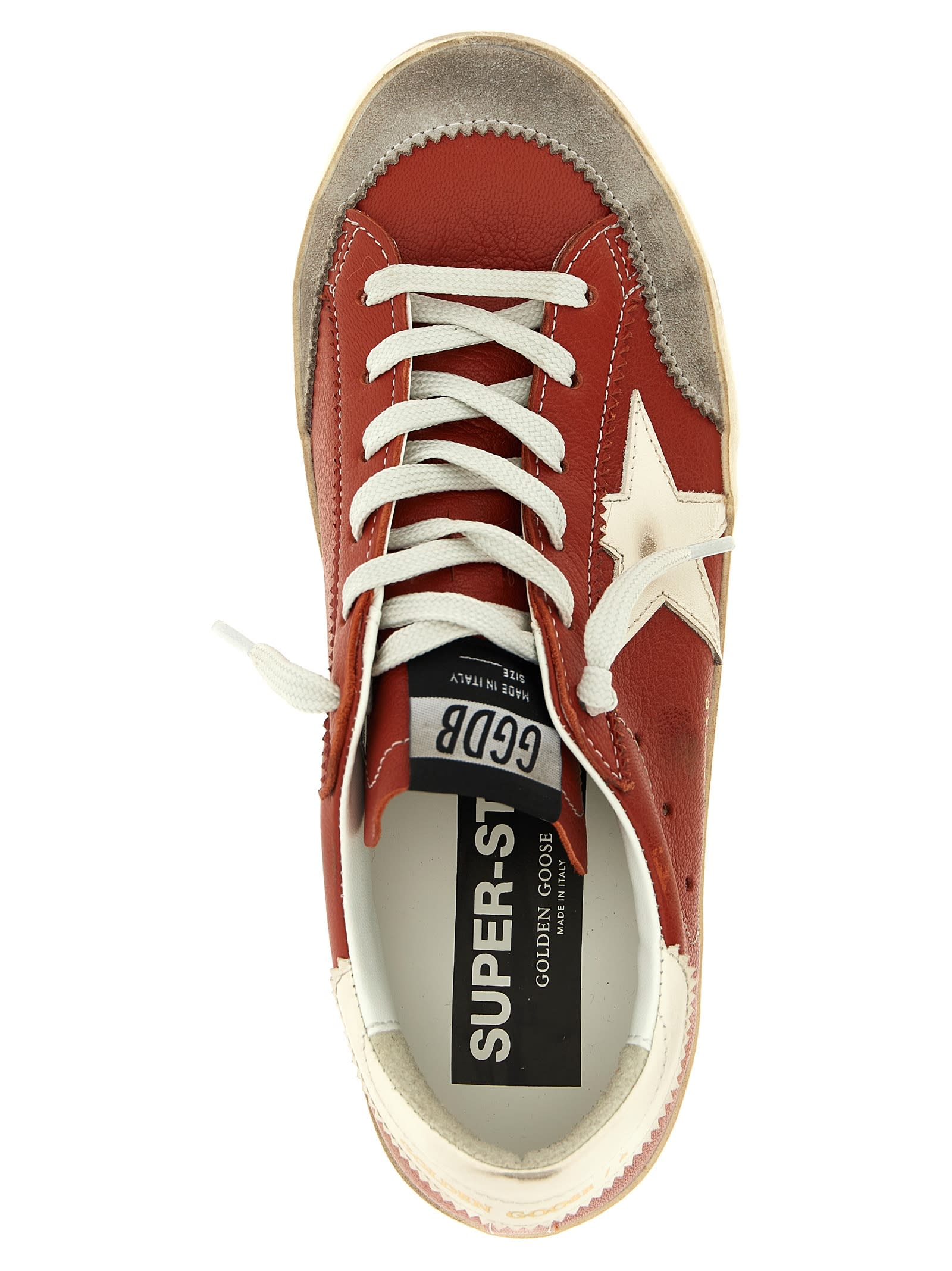 Golden Goose Super-star Distressed Suede-trimmed Leather Sneakers In Orange