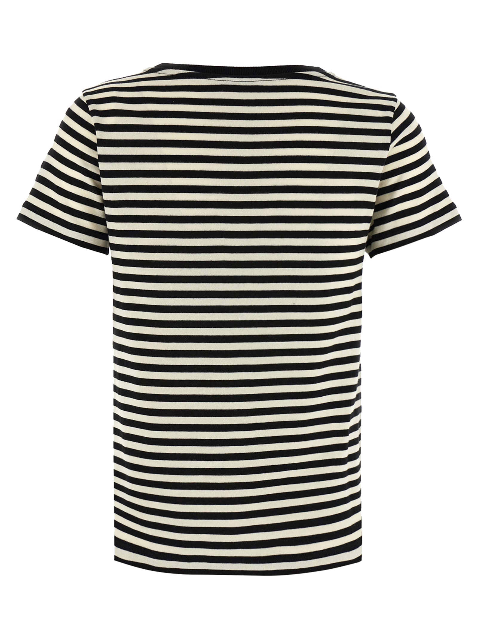 Moncler Black And White T-shirt With All-over Striped Motif And Logo Patch On The Chest In Cotton Wo In White/black