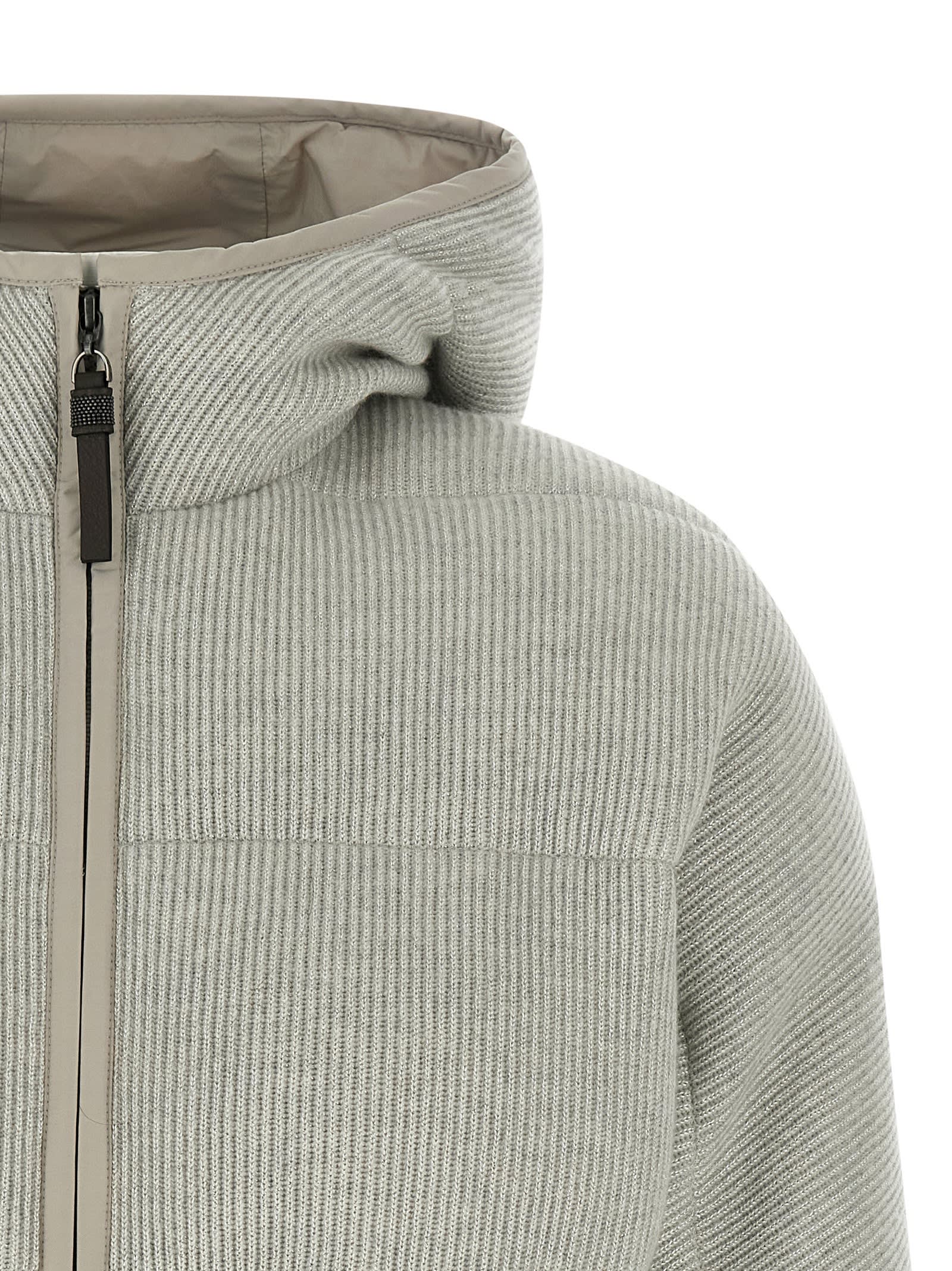 Brunello Cucinelli Lame Wool Down Jacket In Silver