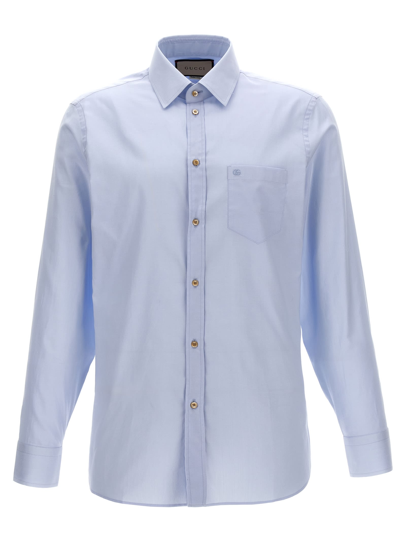 Shop Gucci Double G Embroidery Shirt In Light Blue