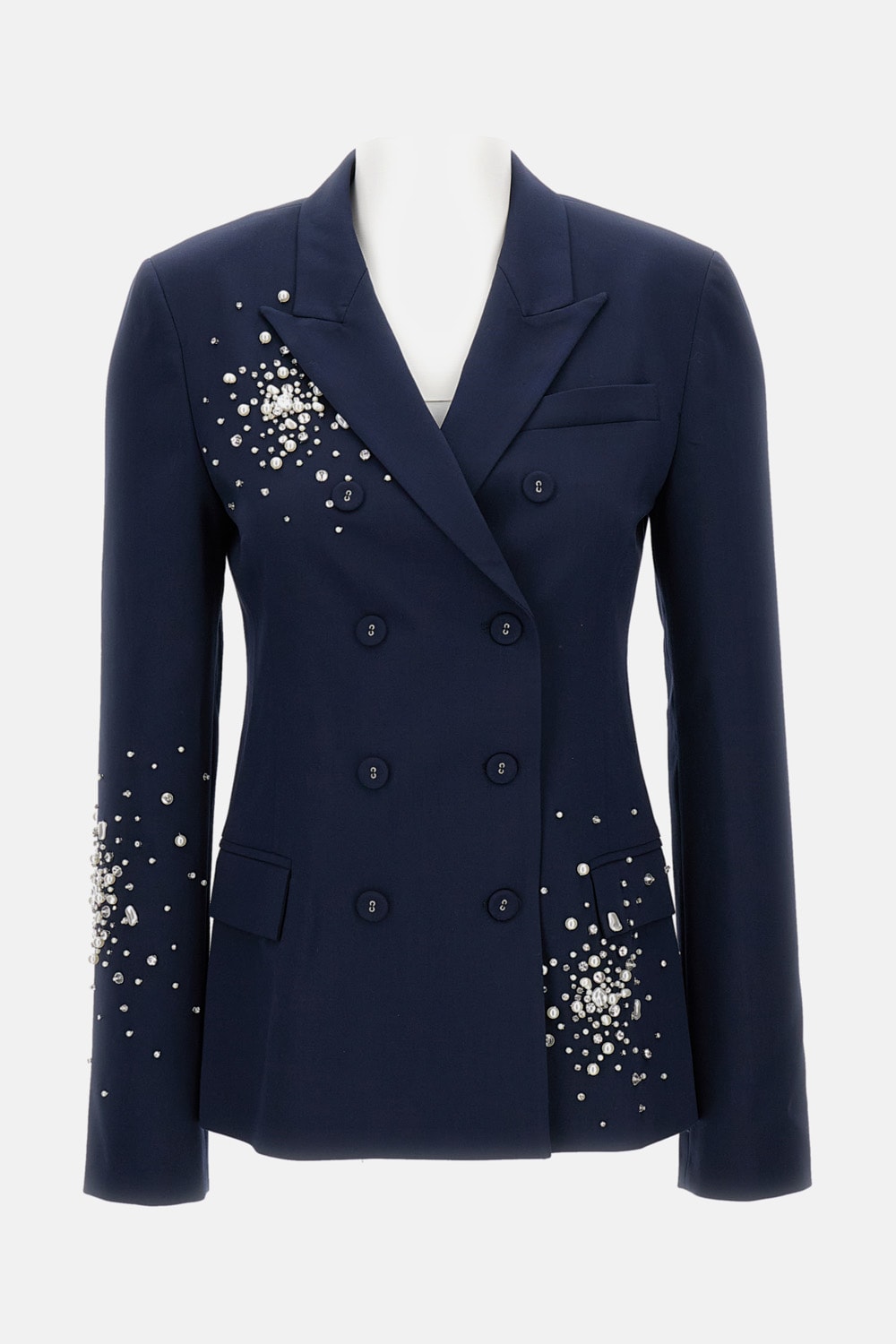 Des_phemmes Crystal-embellished Double-breasted Blazer In Blue