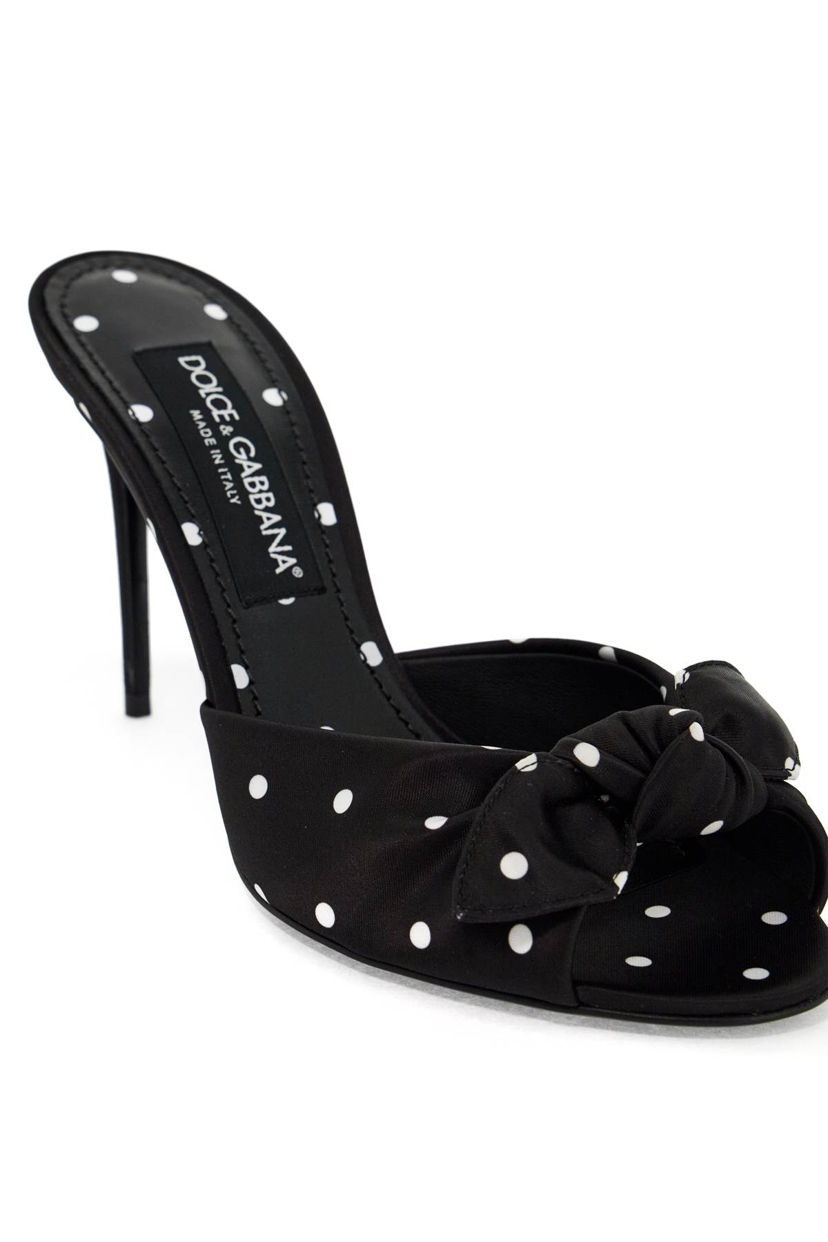 Shop Dolce & Gabbana Printed Satin Mules For In Pois Picc Bco F.nero (black)