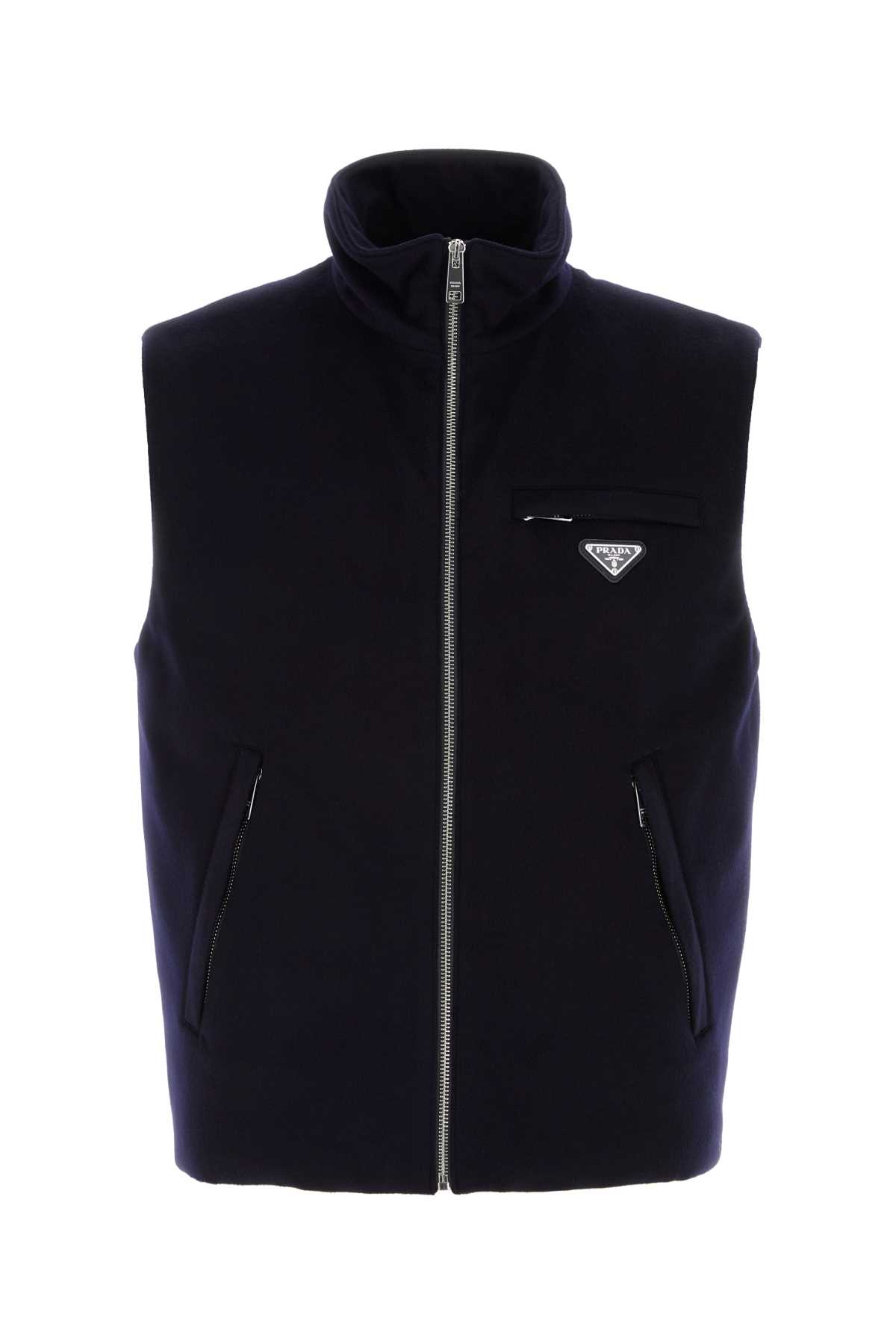 Shop Prada Midnight Blue Cashmere Sleeveless Down Jacket In Bleu