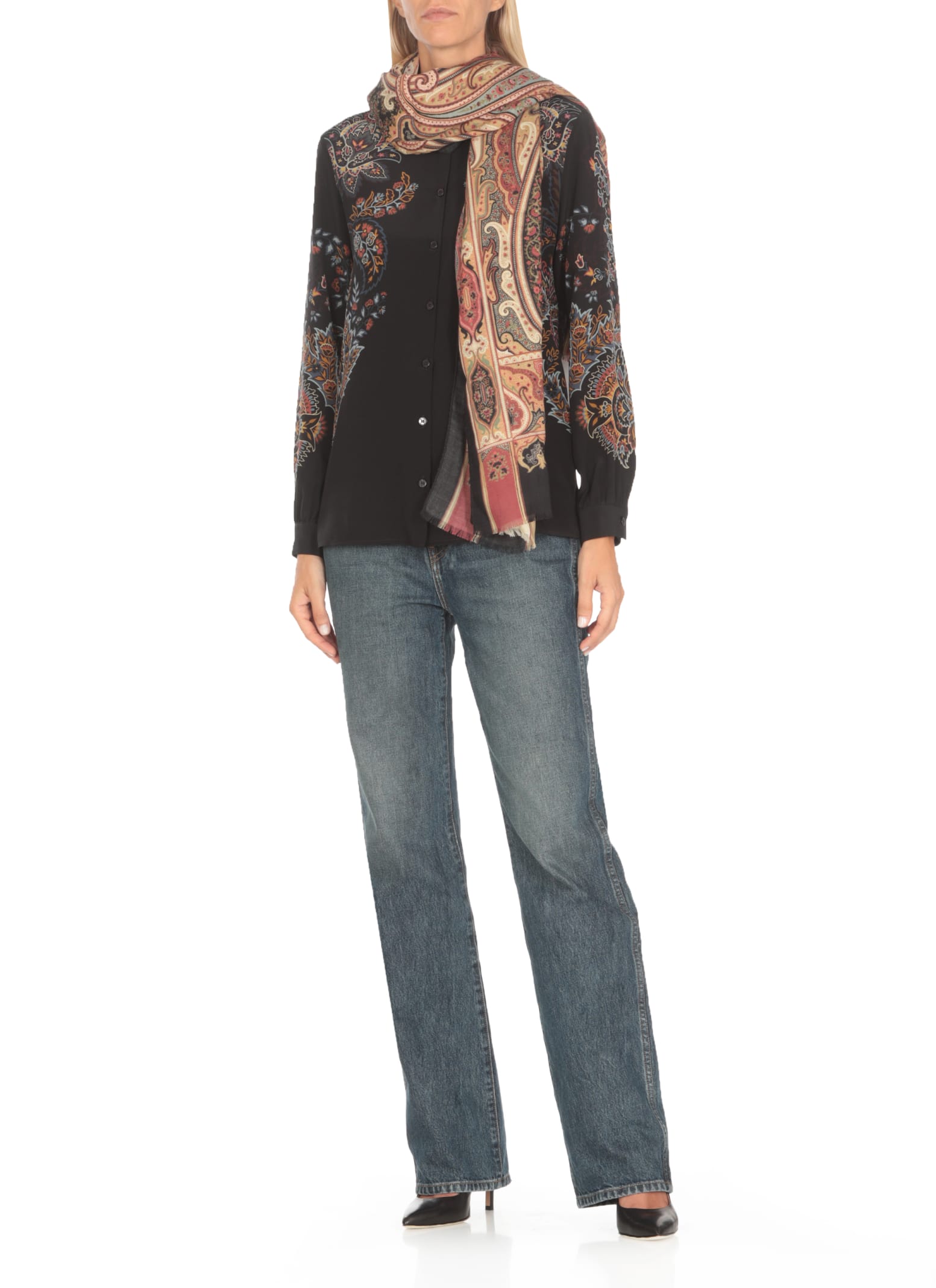 Shop Etro Shawl With Paisley Print In Multicolour