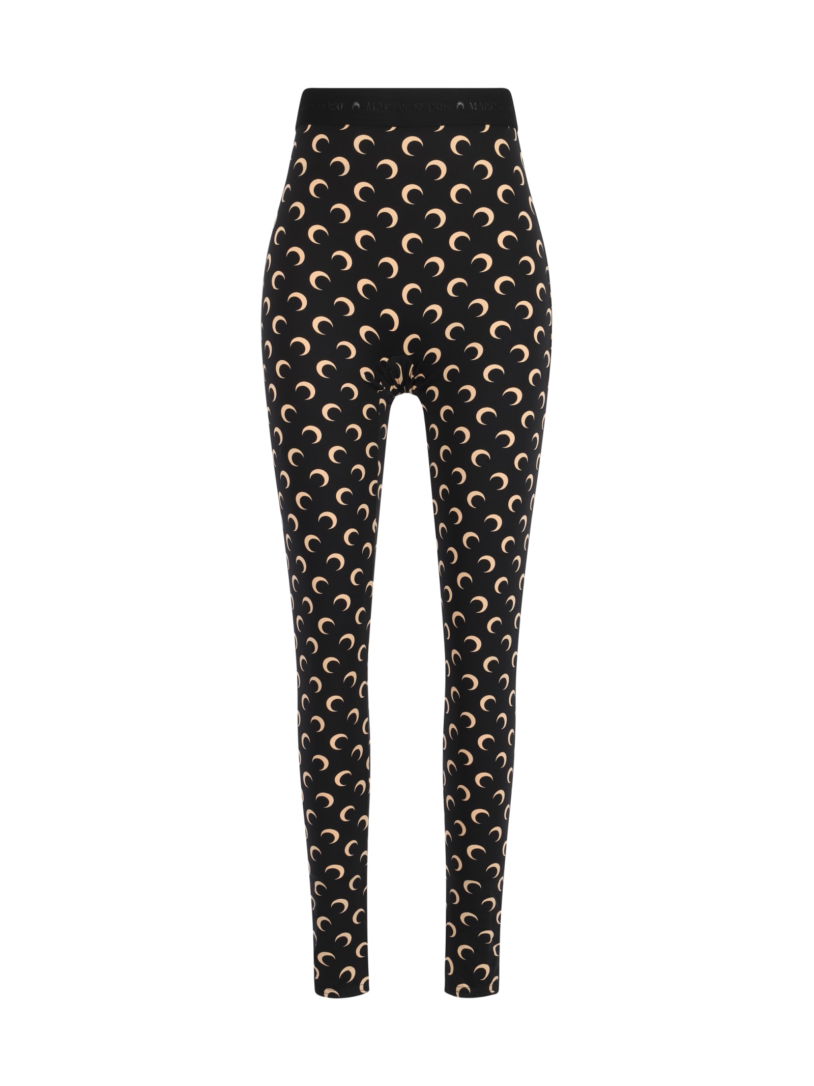 Marine Serre Moon Printed Stirrup Leggings In Black And Beige In Black