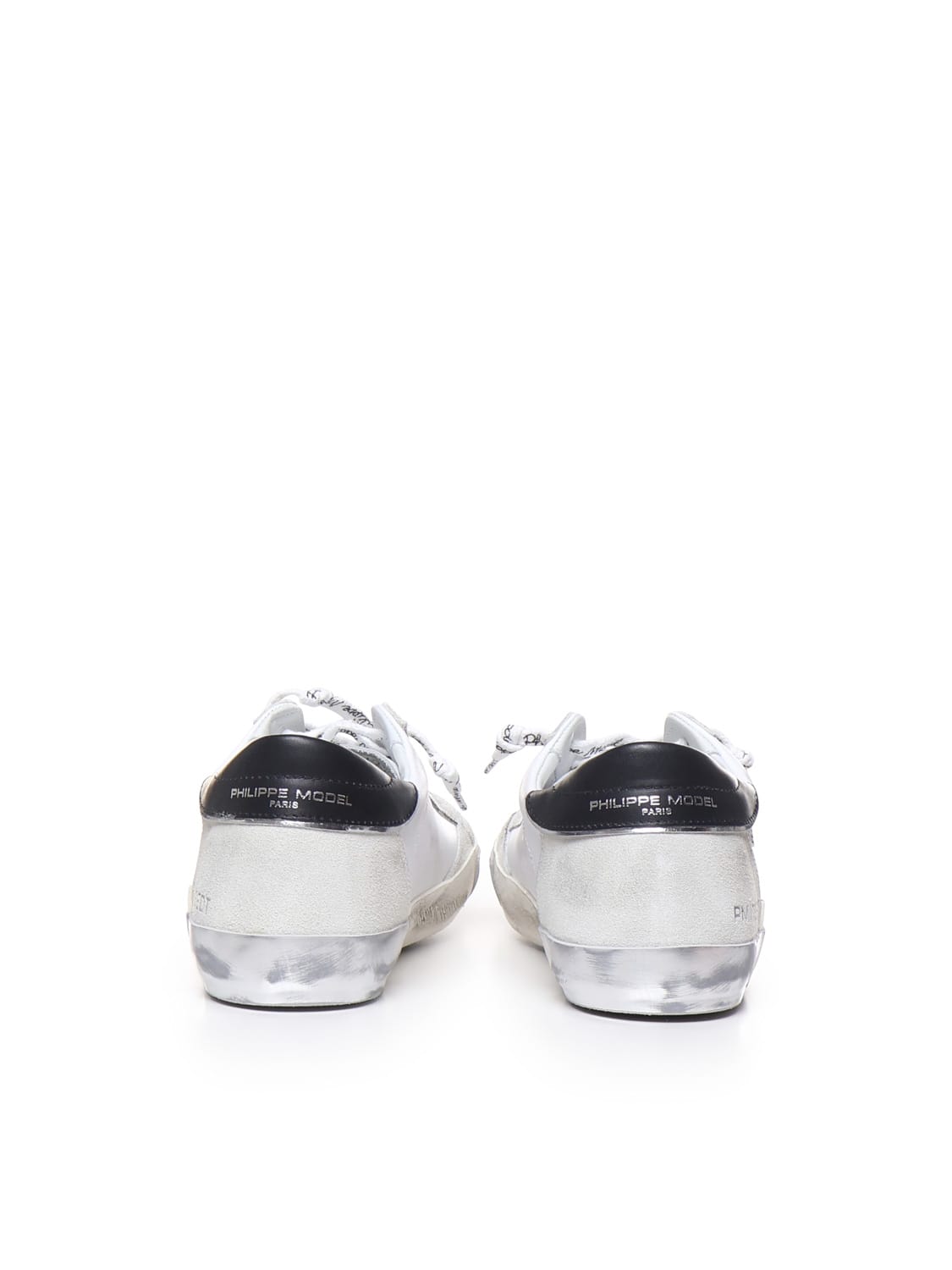 Shop Philippe Model Parisx Sneakers In Leather With Contrasting Heel Tab In White/silver