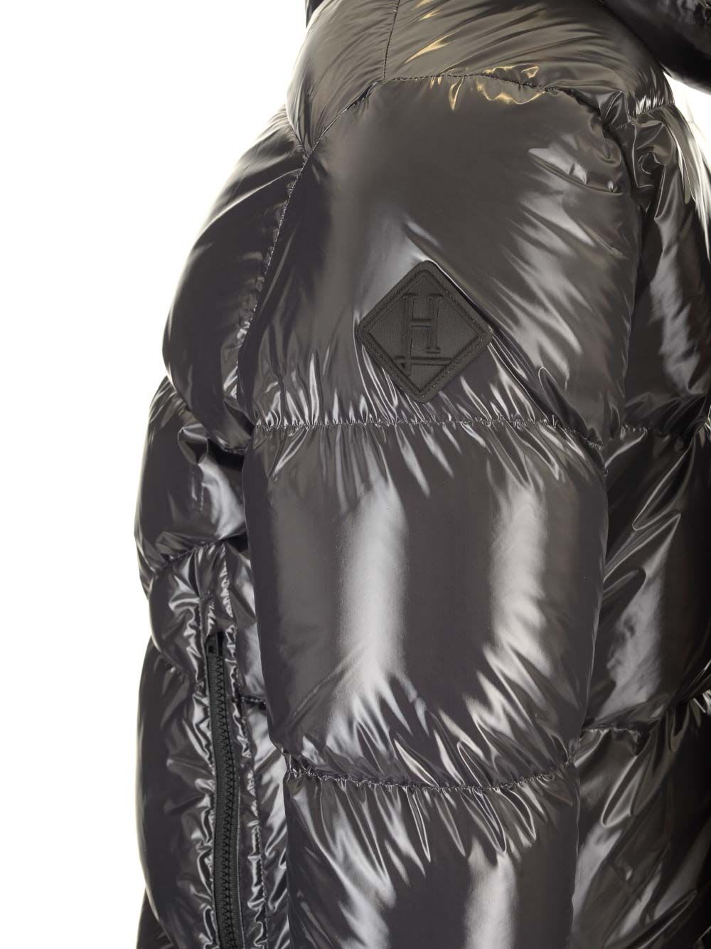 Herno Glossy Bomber Jacket With Hood And Elastic Cuffs In Gray