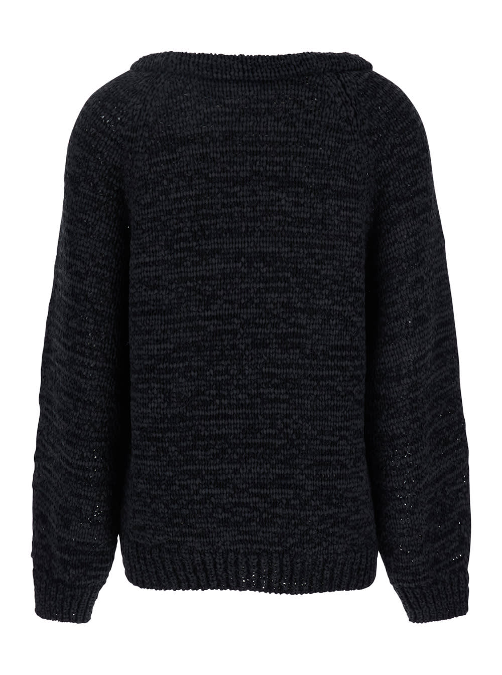 Shop Philosophy Di Lorenzo Serafini Black Crewneck Sweater With Ribbed Trims In Tech Fabric Woman