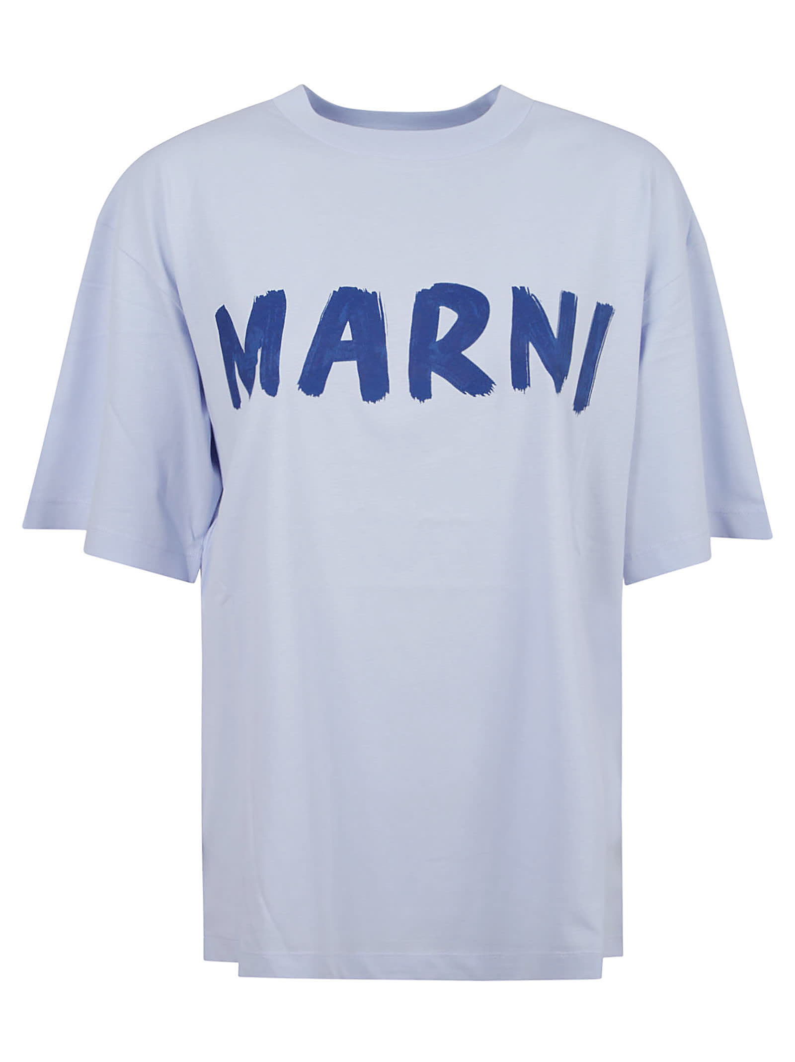 Shop Marni Oversized Signature T-shirt In Illusion Blue