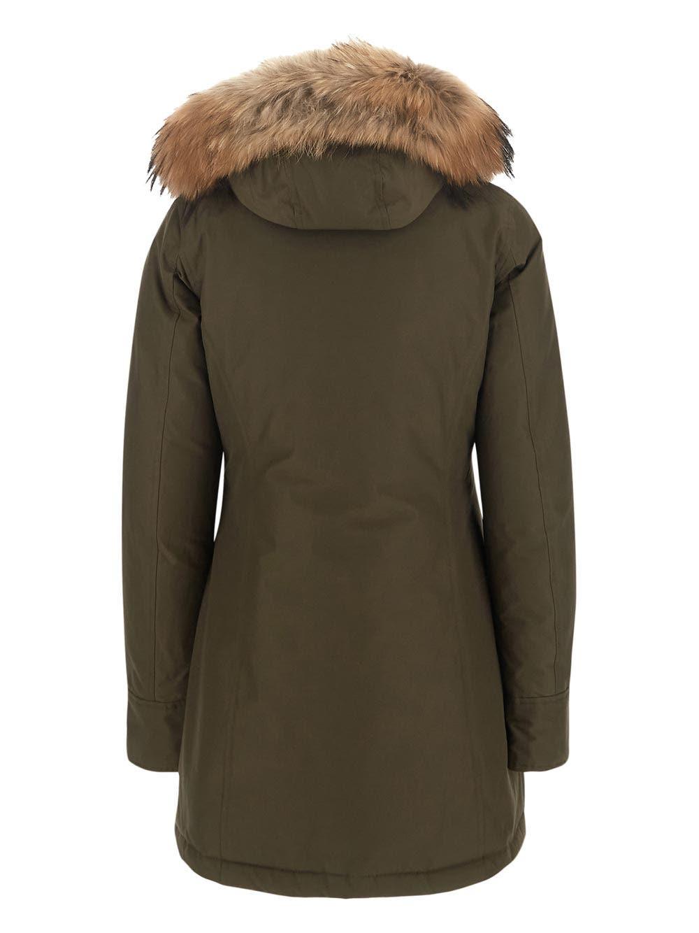 Woolrich Detachable Fur Collar Parka Coat In Green