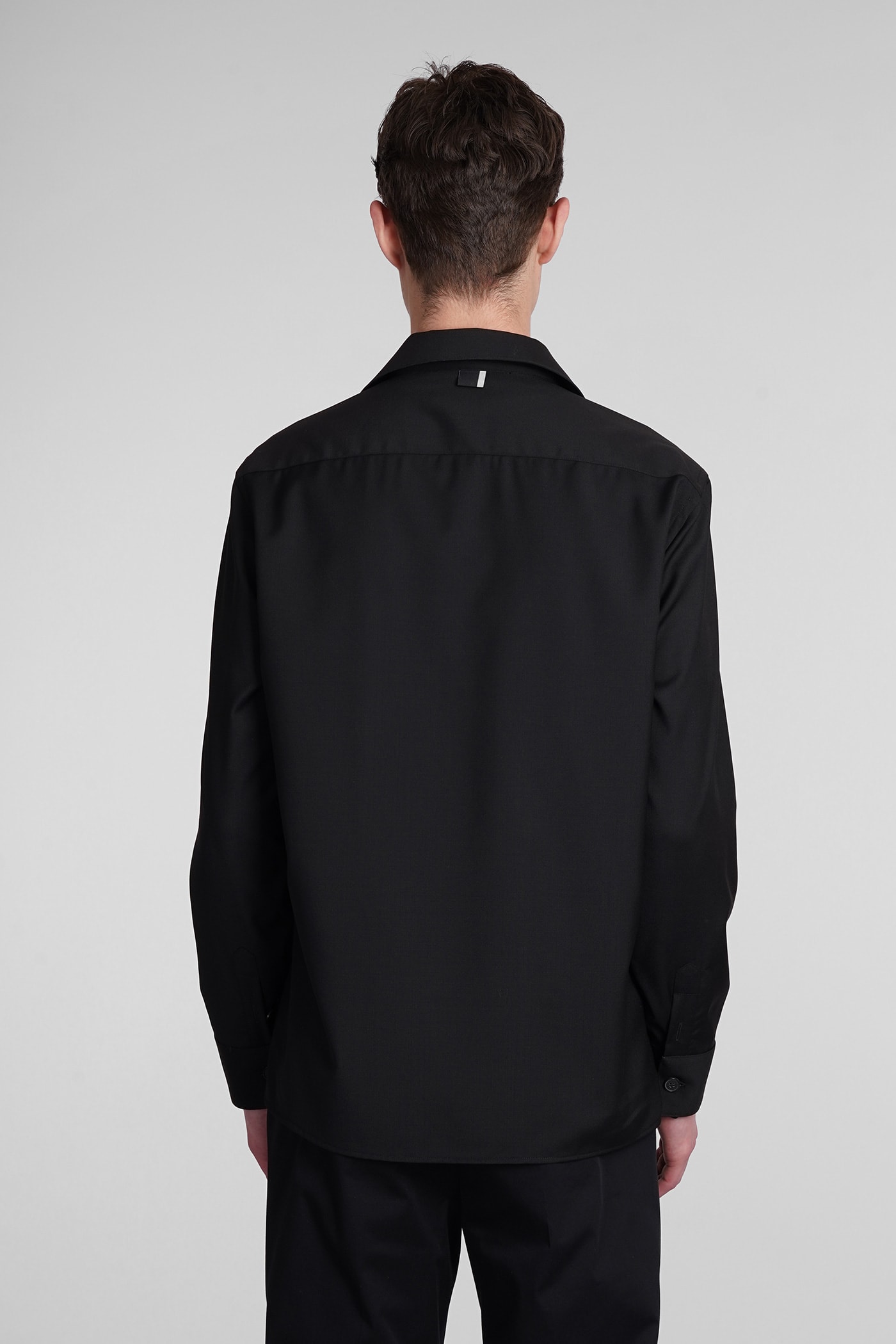 Shop Low Brand Shirt S134 Tropical Shirt In Black Wool