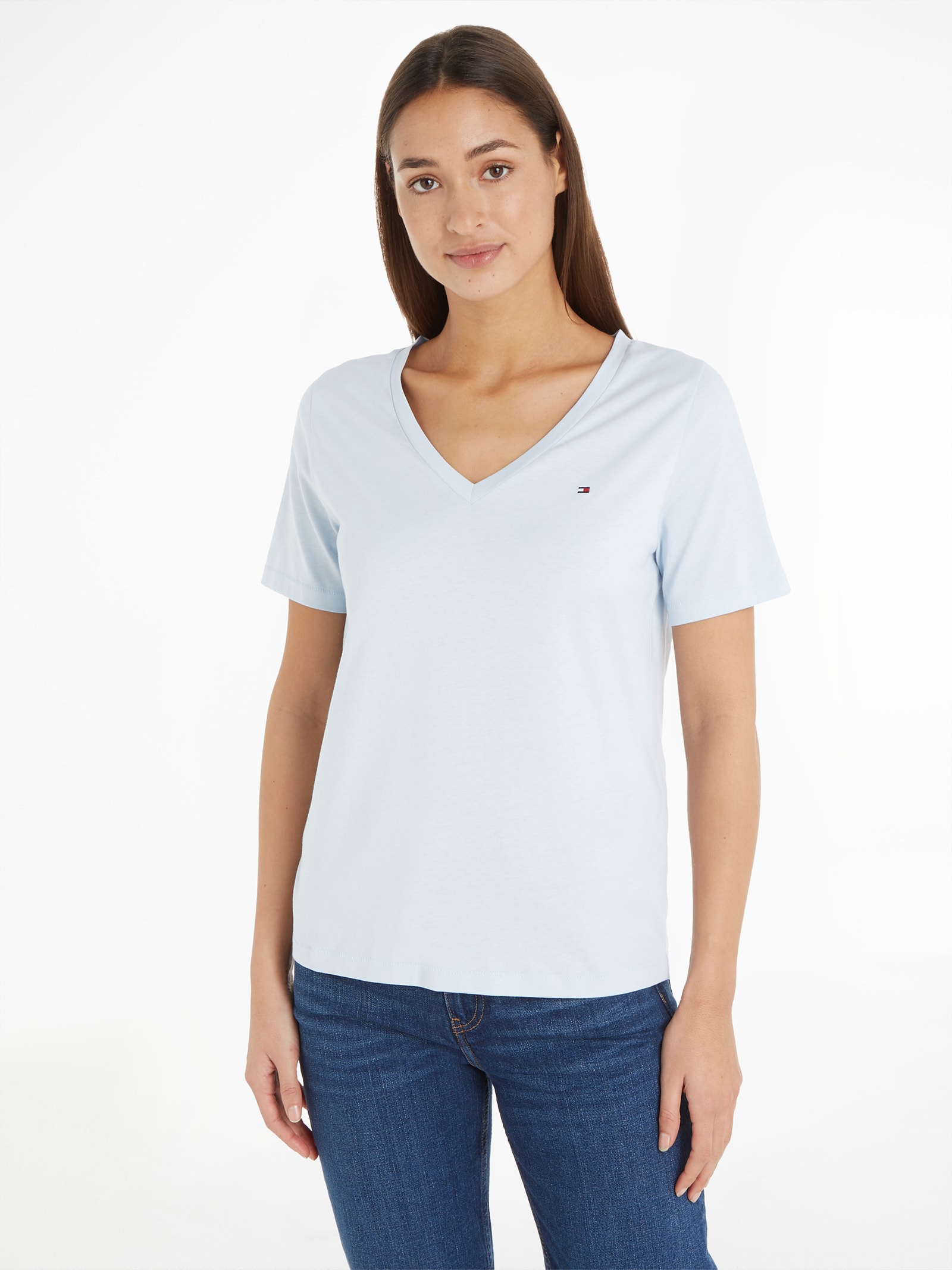 Shop Tommy Hilfiger Modern T-shirt With V-neckline In Breezy Blue