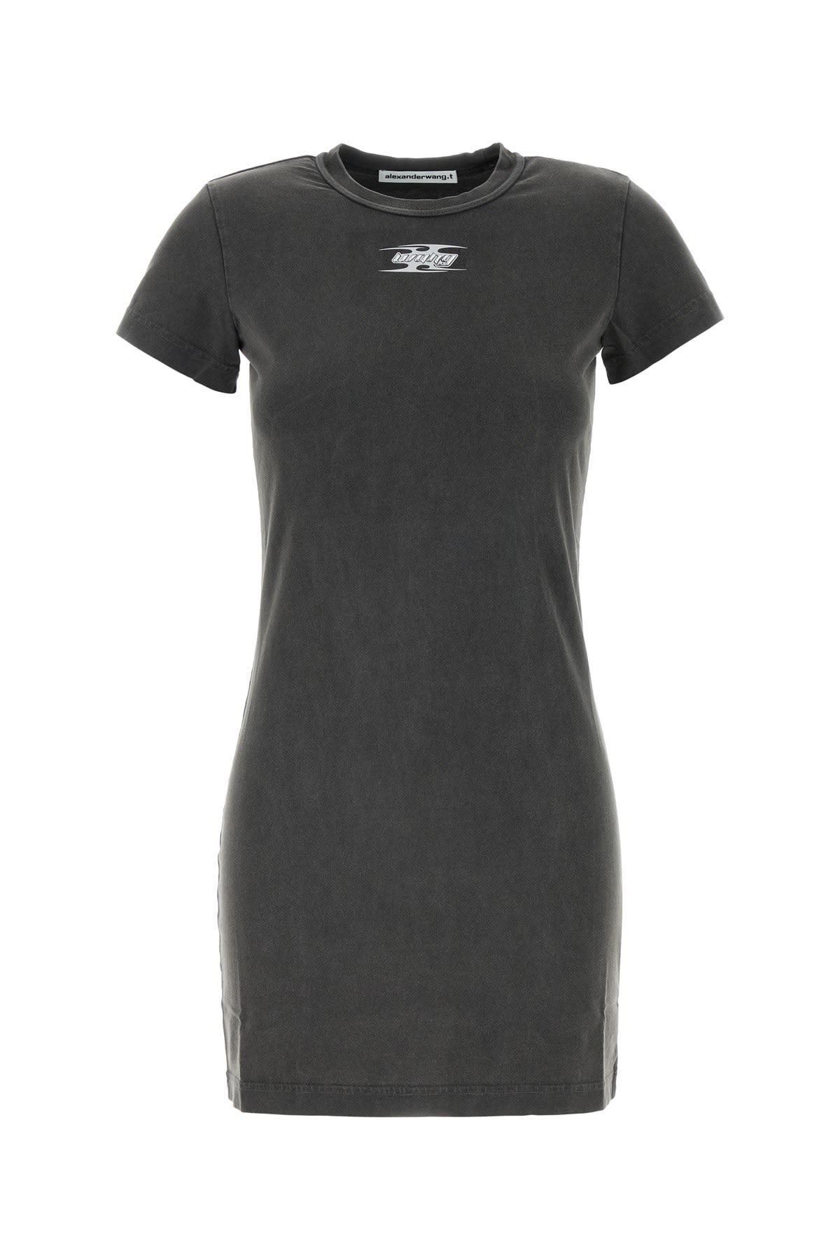 Shop Alexander Wang T Shrunken Tee Mini Dress With Blade Logo In Washedcedar