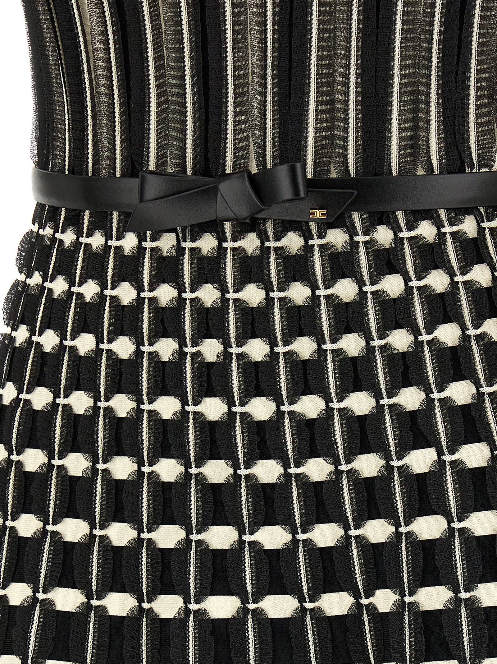 Elisabetta Franchi Micro-ruffles Detailed Midi Dress In White/black