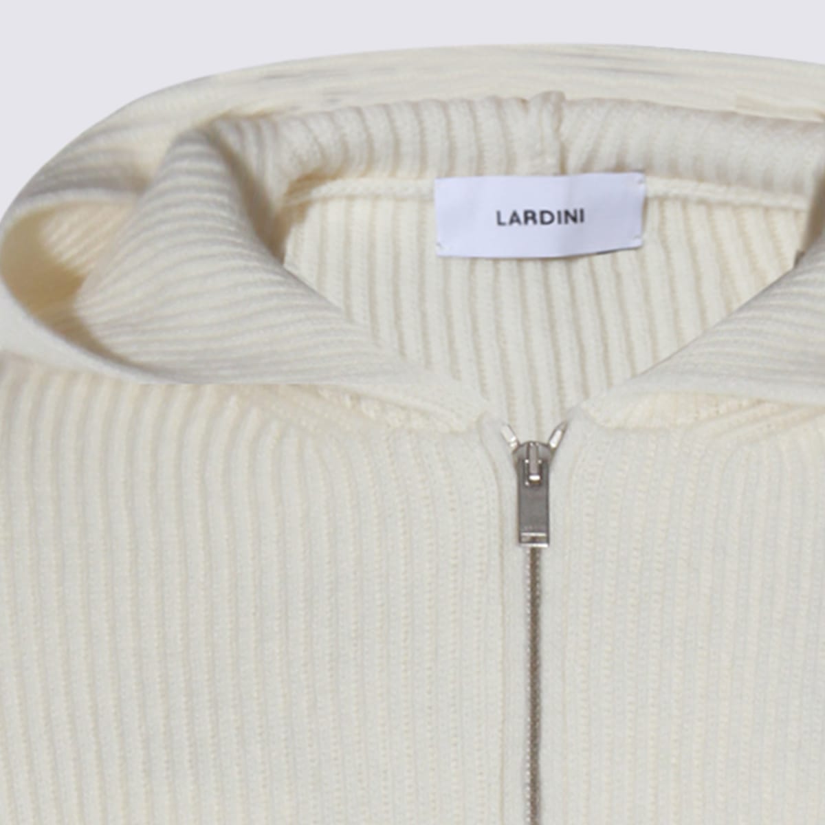 Lardini Crewneck Sweater With Front Pockets And Hood In Neutral