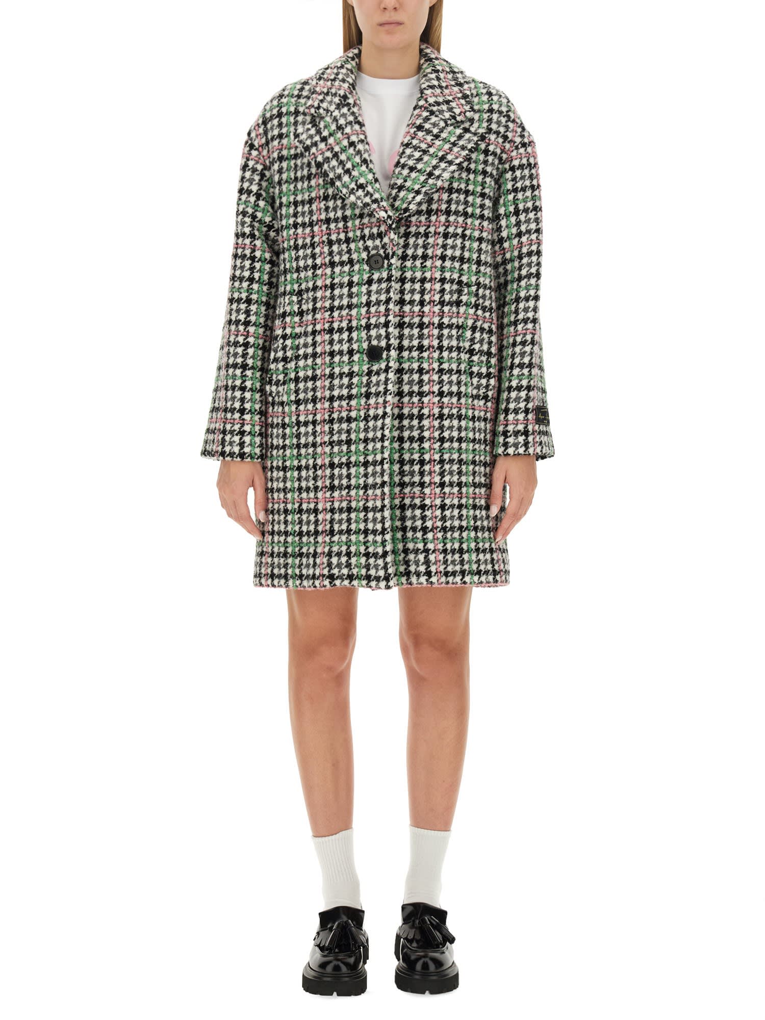 Msgm Houndstooth-pattern Single-breasted Coat In Multicolor