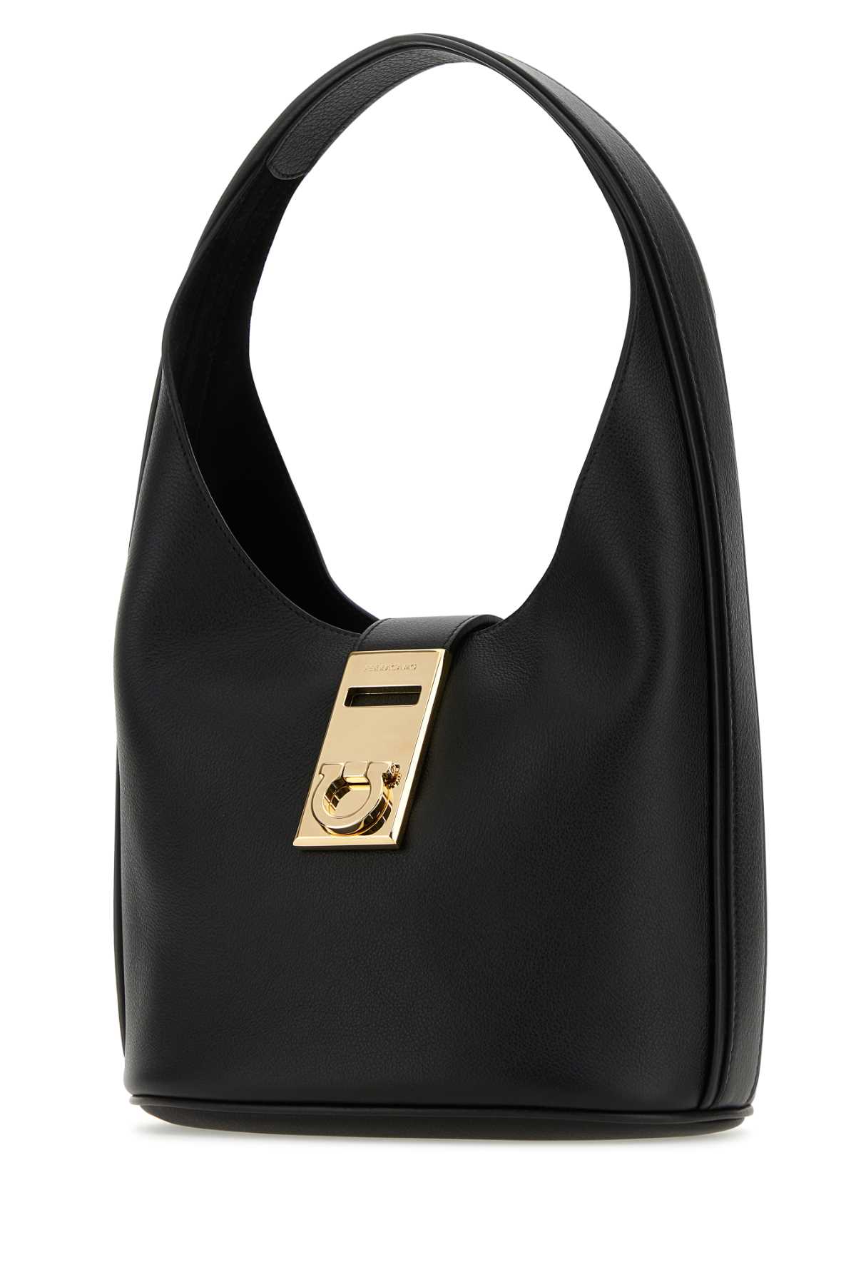 Ferragamo Black Leather Medium Hobo Handbag In Nero