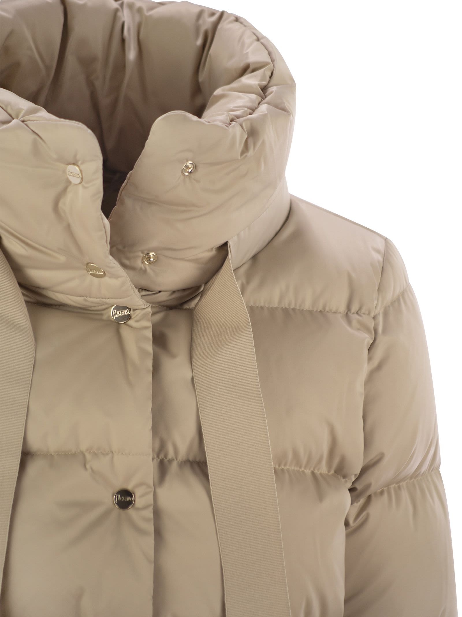 Shop Herno Down Jacket With Ring Collar In Sand