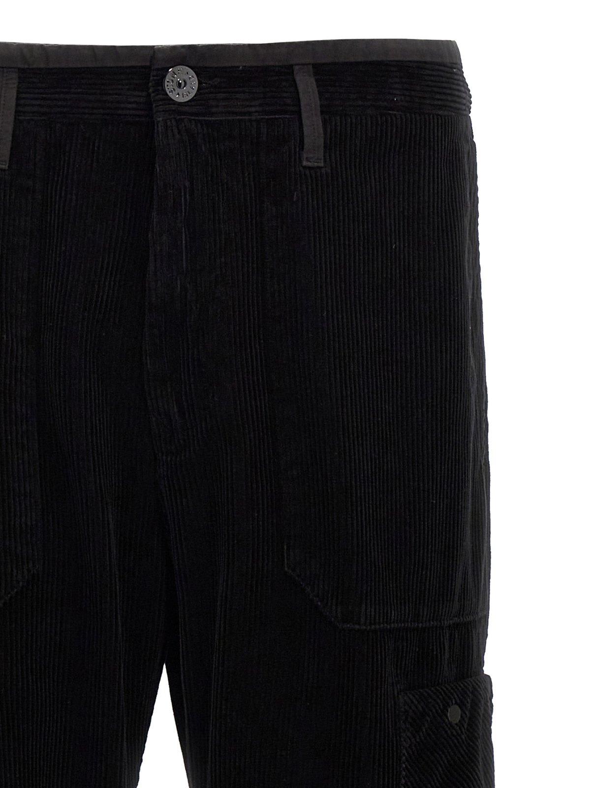 Shop Stone Island Logo-patch Corduroy Trousers In Black