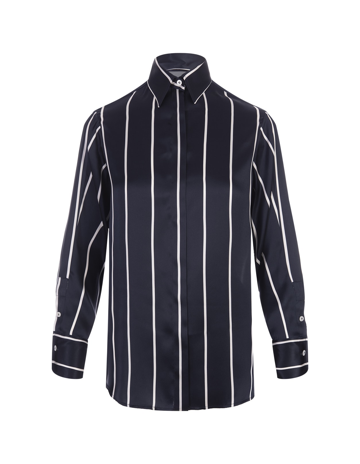 Kiton Navy Blue Striped Silk Shirt