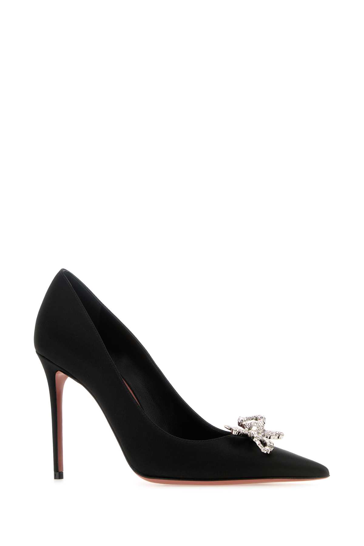 Shop Amina Muaddi Black Satin Rosie Pumps