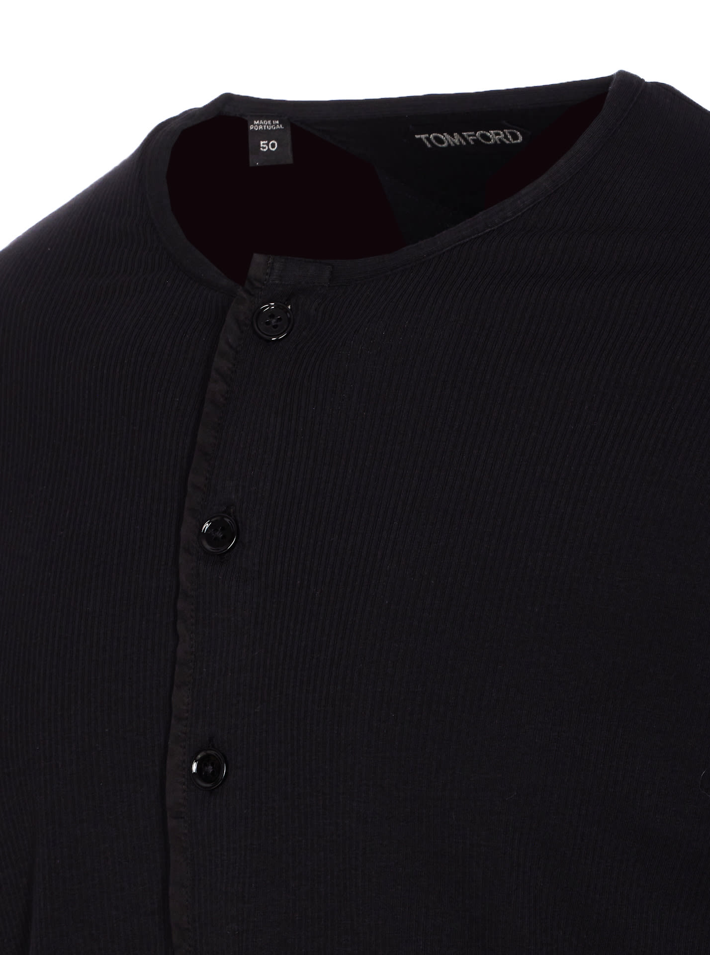 Tom Ford Mens Black Henley Ribbed Relaxed-fit Cotton-blend T-shirt In Black