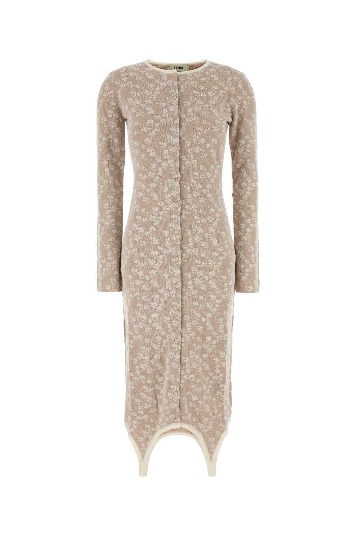 Fendi Embroidered Cotton Blend Dress In Brown