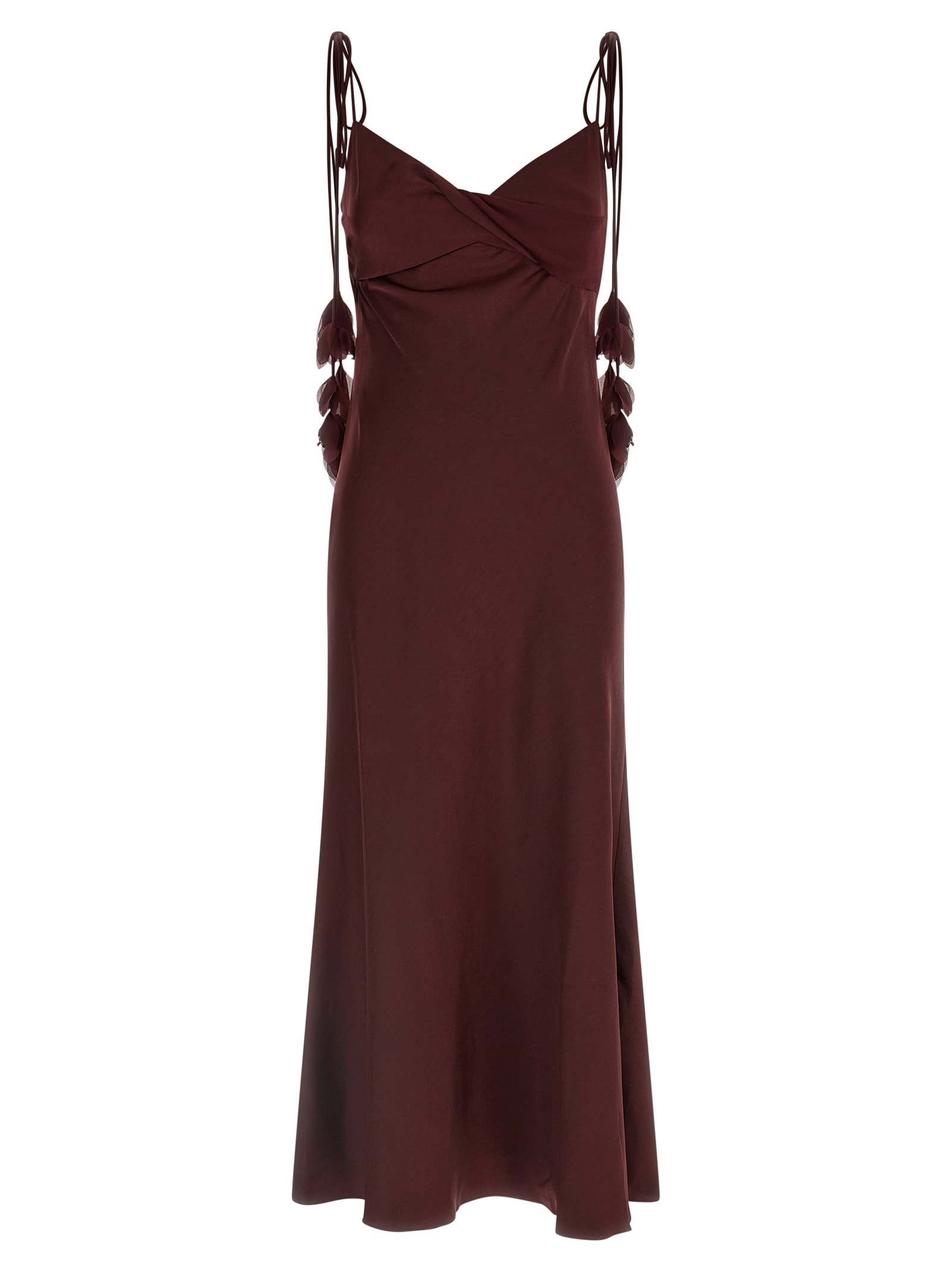 Self-portrait Burgundy Satin Flower Midi Dresses Bordeaux In Brown