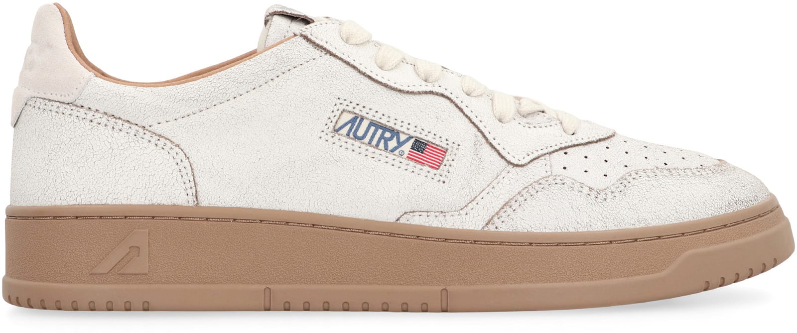 Autry White And Tobacco Brown Scraped Effect Suede Medalist Low Sneakers In Neutral