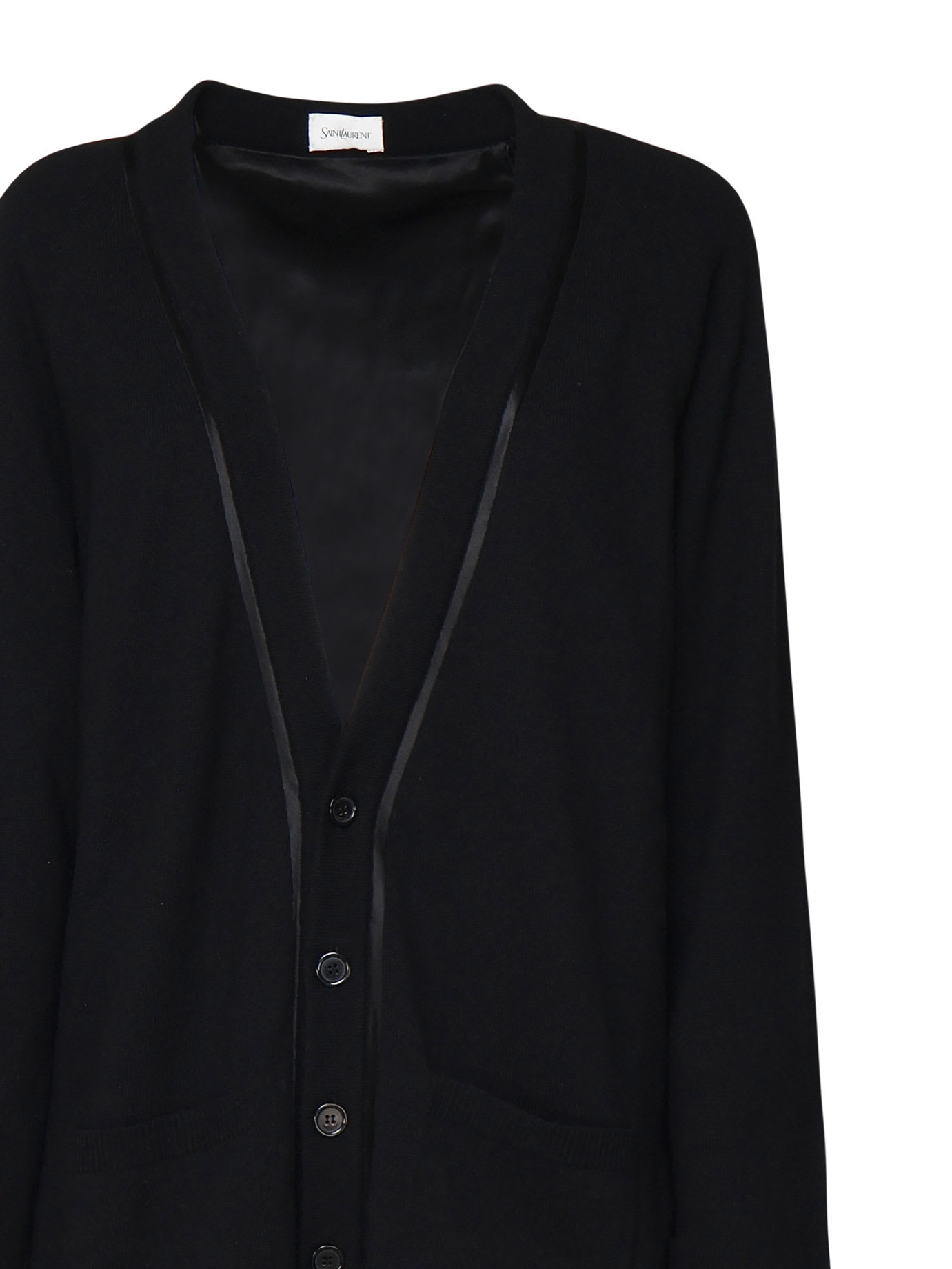 Shop Saint Laurent Long Cardigan In Pure Wool In Black