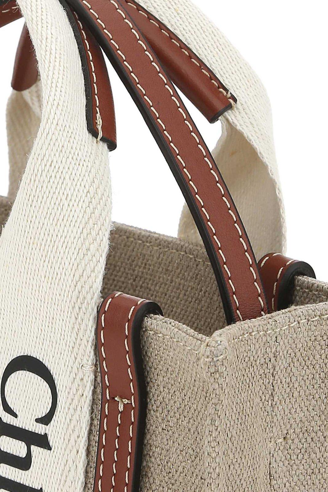 Shop Chloé Mini Woody Tote Bag In U White Brown