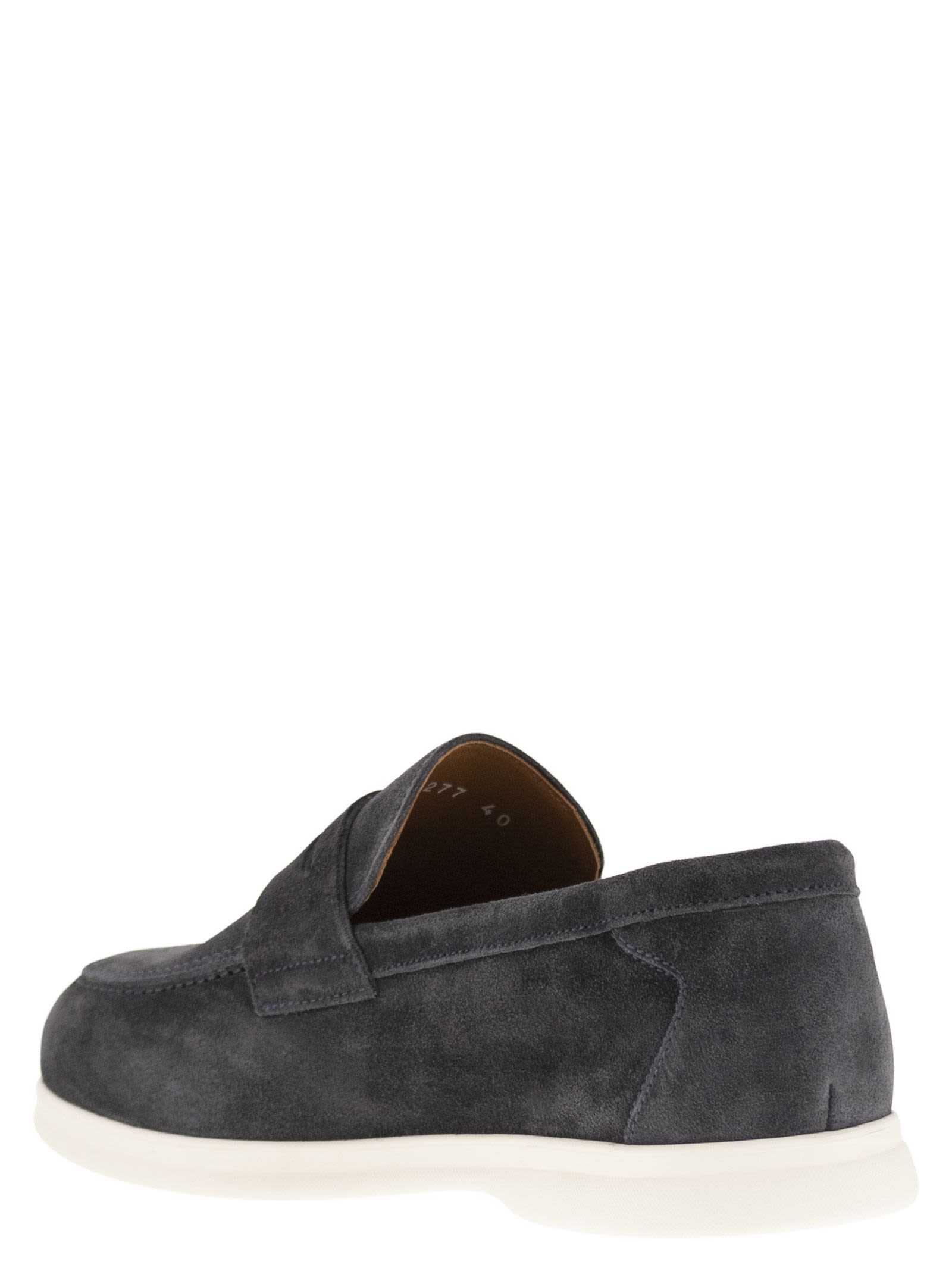 Shop Doucal's Penny - Suede Moccasin In Night Blue