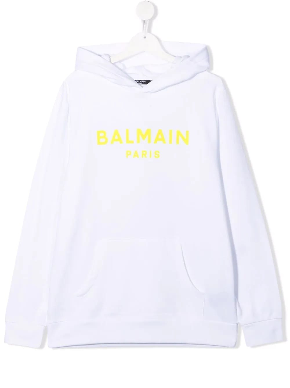 Balmain Kids White Hoodie With Yellow Velvet Logo