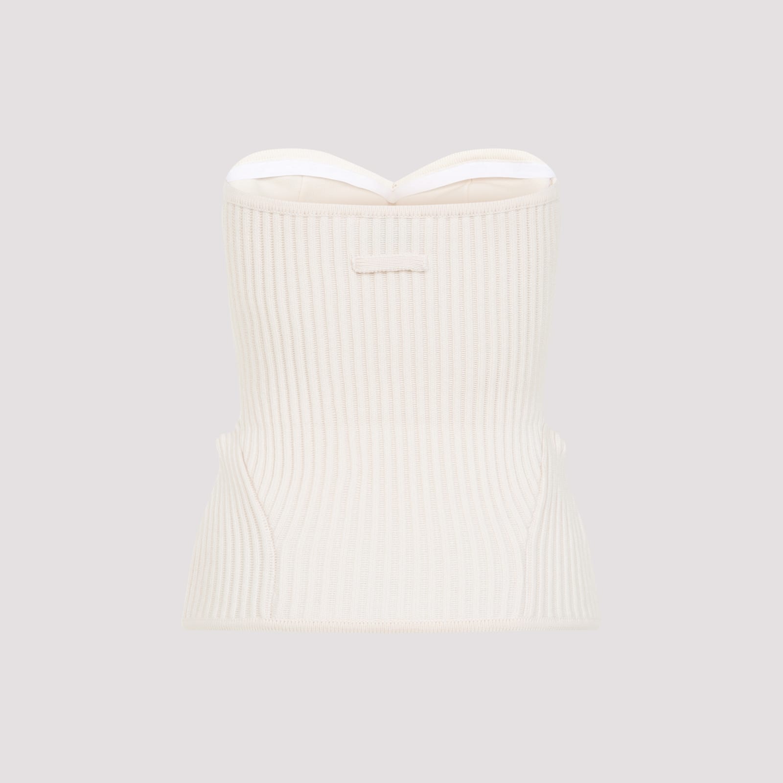 Jean Paul Gaultier White Merino Wool Ribbed Stretch Corset In White