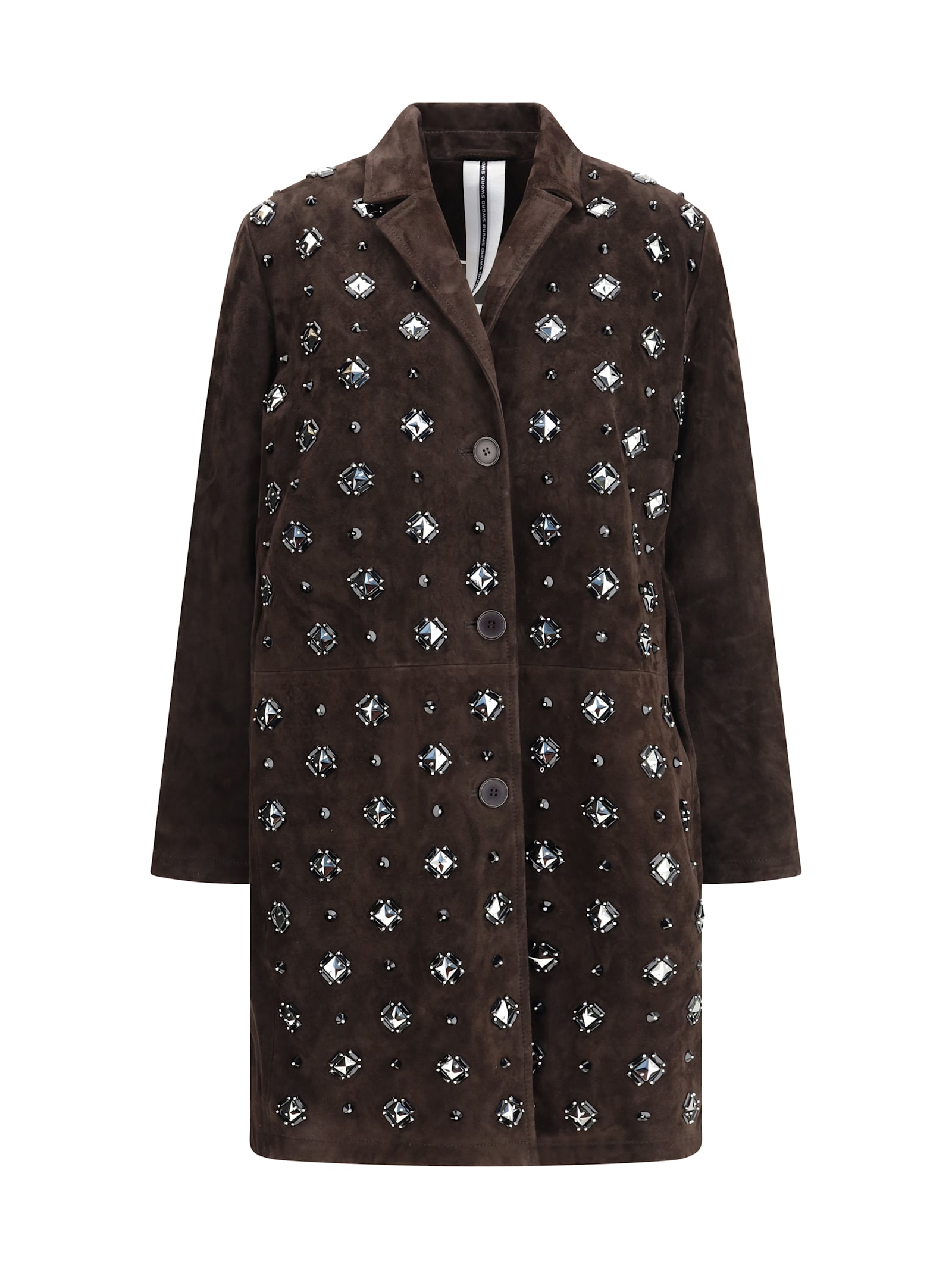 Sword 6.6.44 Goat Suede Leather Blazer With Stone Details In Brown