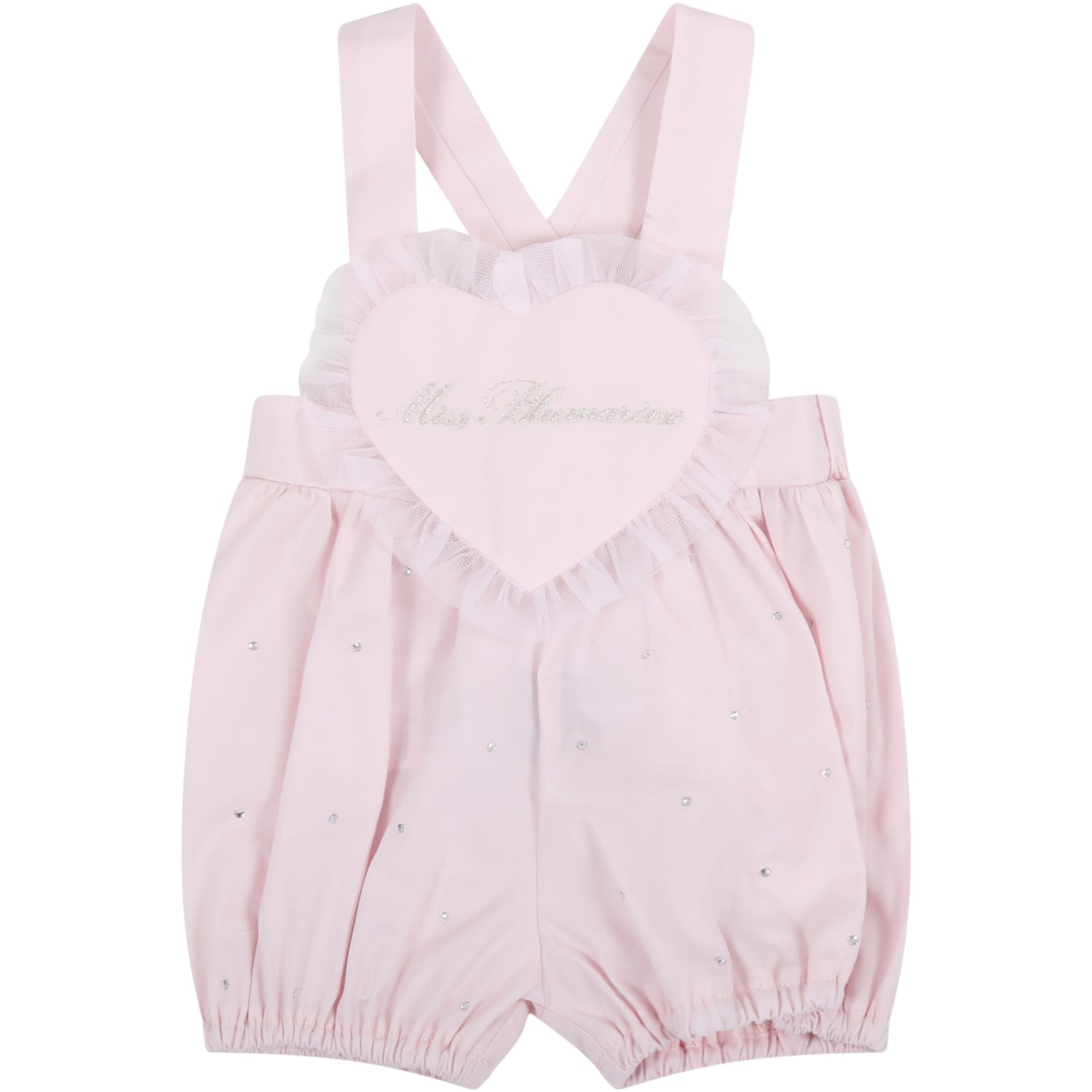 Blumarine Pink Dungarees For Baby Girl With Logo
