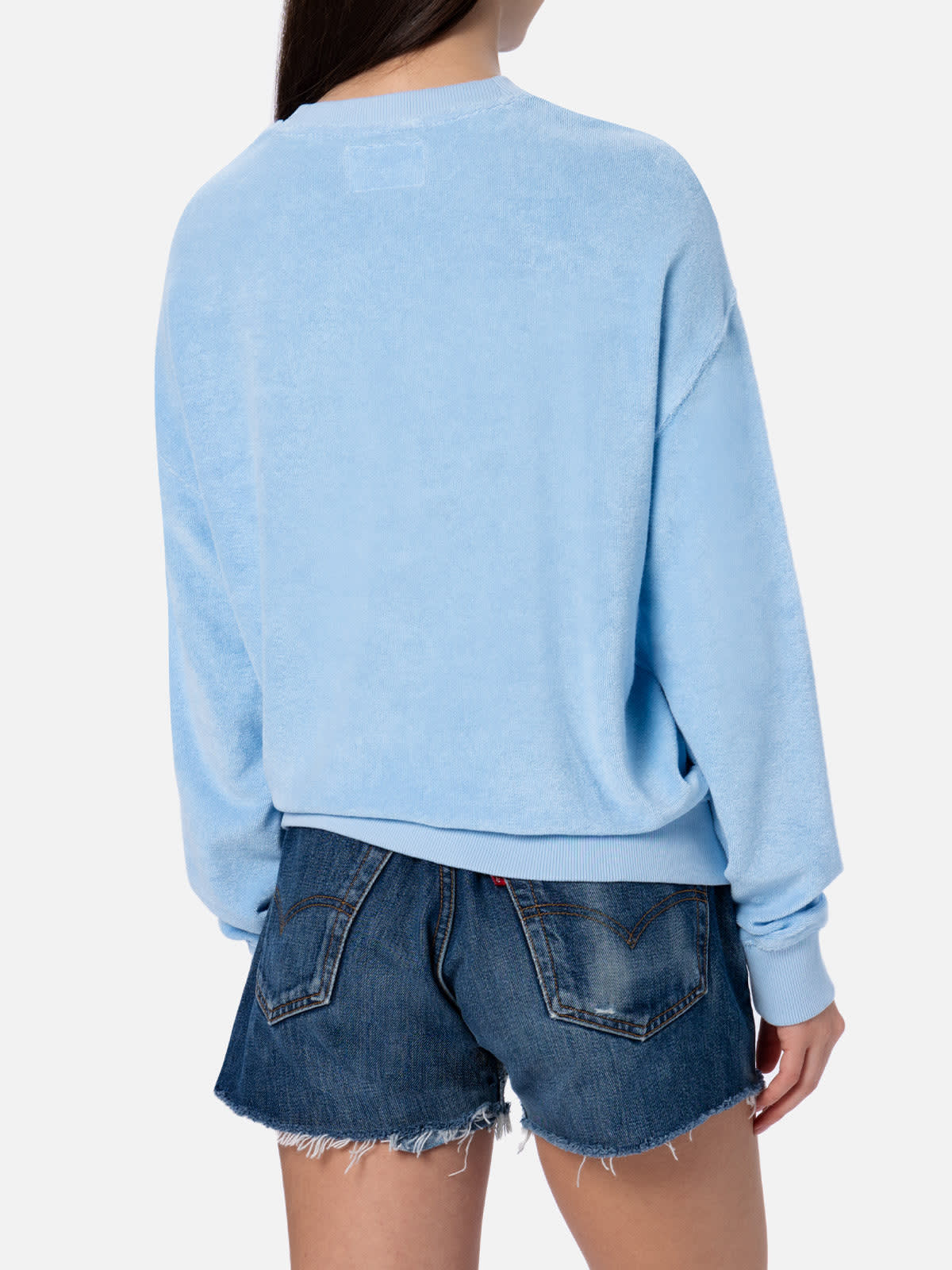 Mc2 Saint Barth Woman Light Blue Terry Cotton Stardust Sweatshirt In Sky