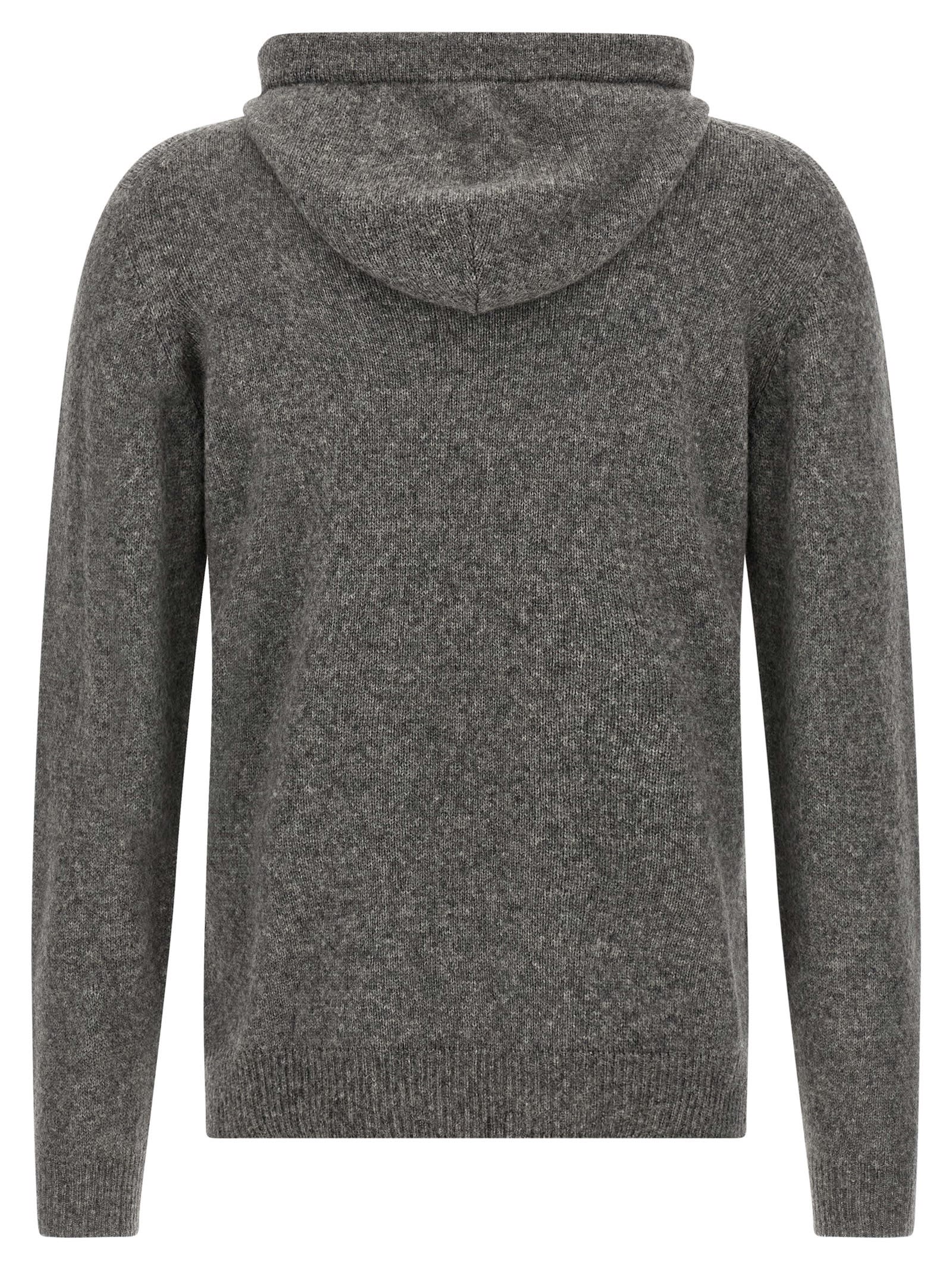 Roberto Collina Textured Knit Hooded Sweater In Medium Grey In Gray